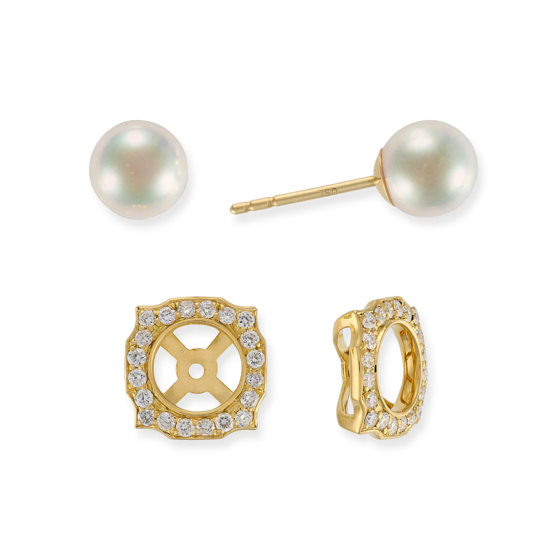 18ct Gold Akoya Pearl & Diamond 'Night and Day' Earrings - Image 2