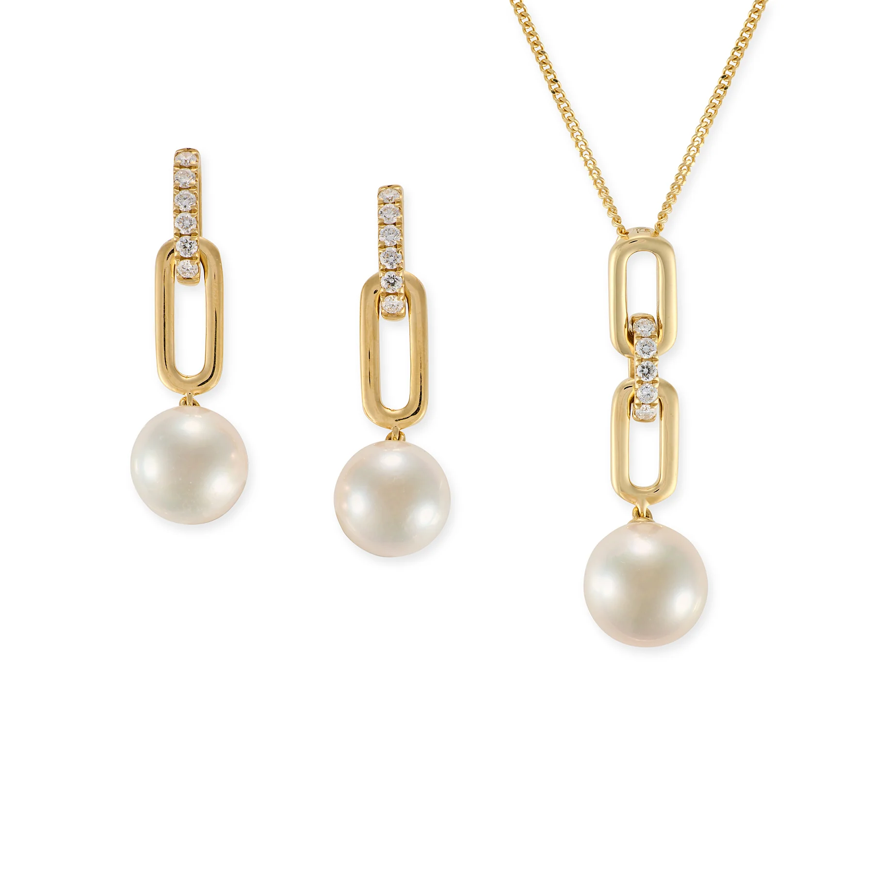 18ct Gold Akoya Pearl & Diamond Drop Earrings - Image 3