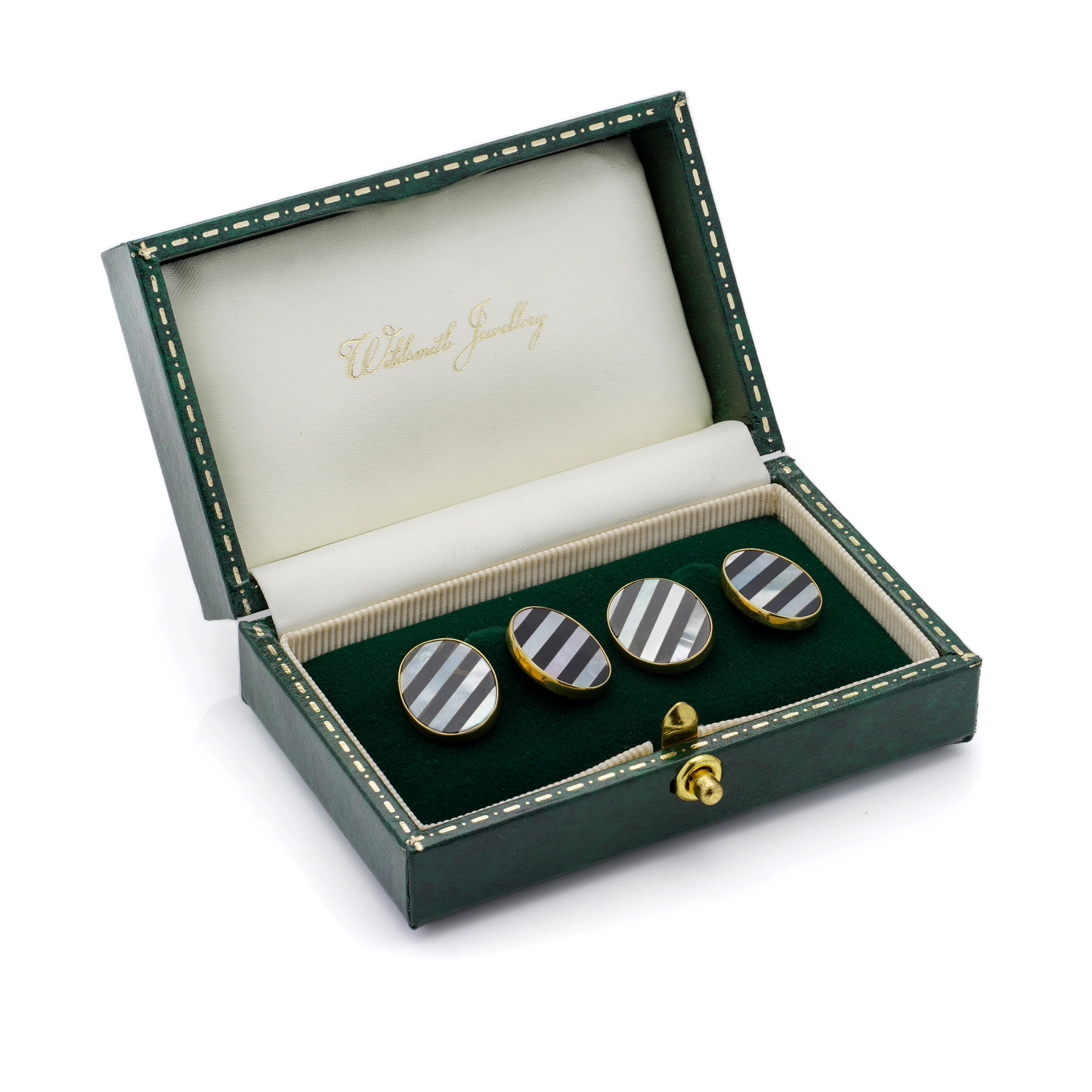 18ct Gold Onyx & Mother of Pearl Cufflinks by Deakin & Francis - Image 4