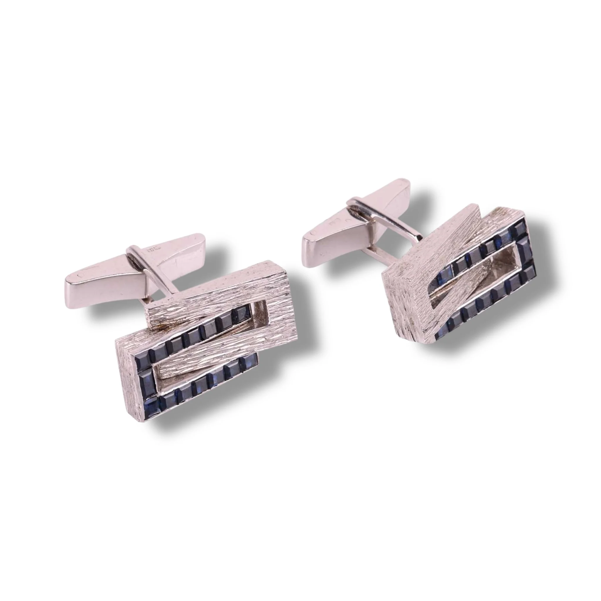 18ct White Gold & Sapphire Cufflinks by Kutchinsky - Image 3