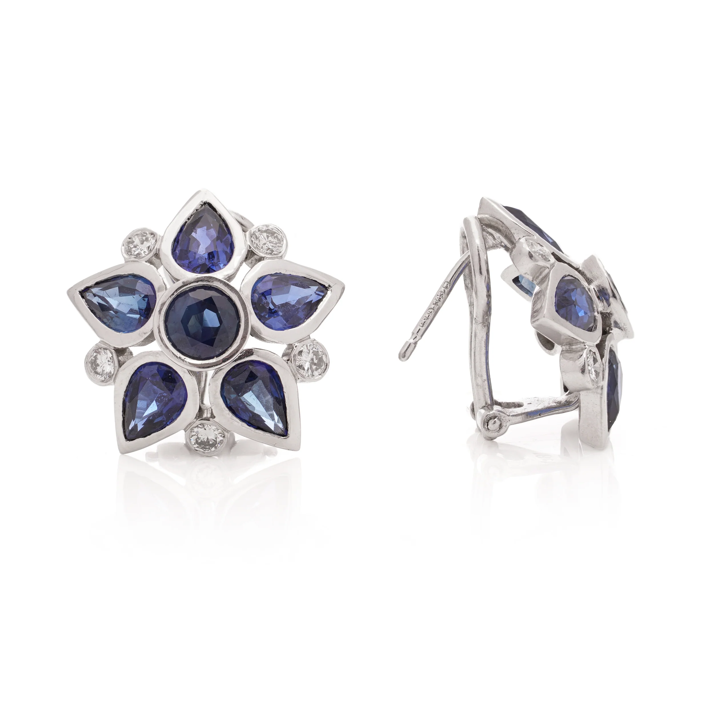 18ct White Gold Sapphire & Diamond Earrings - Image 3