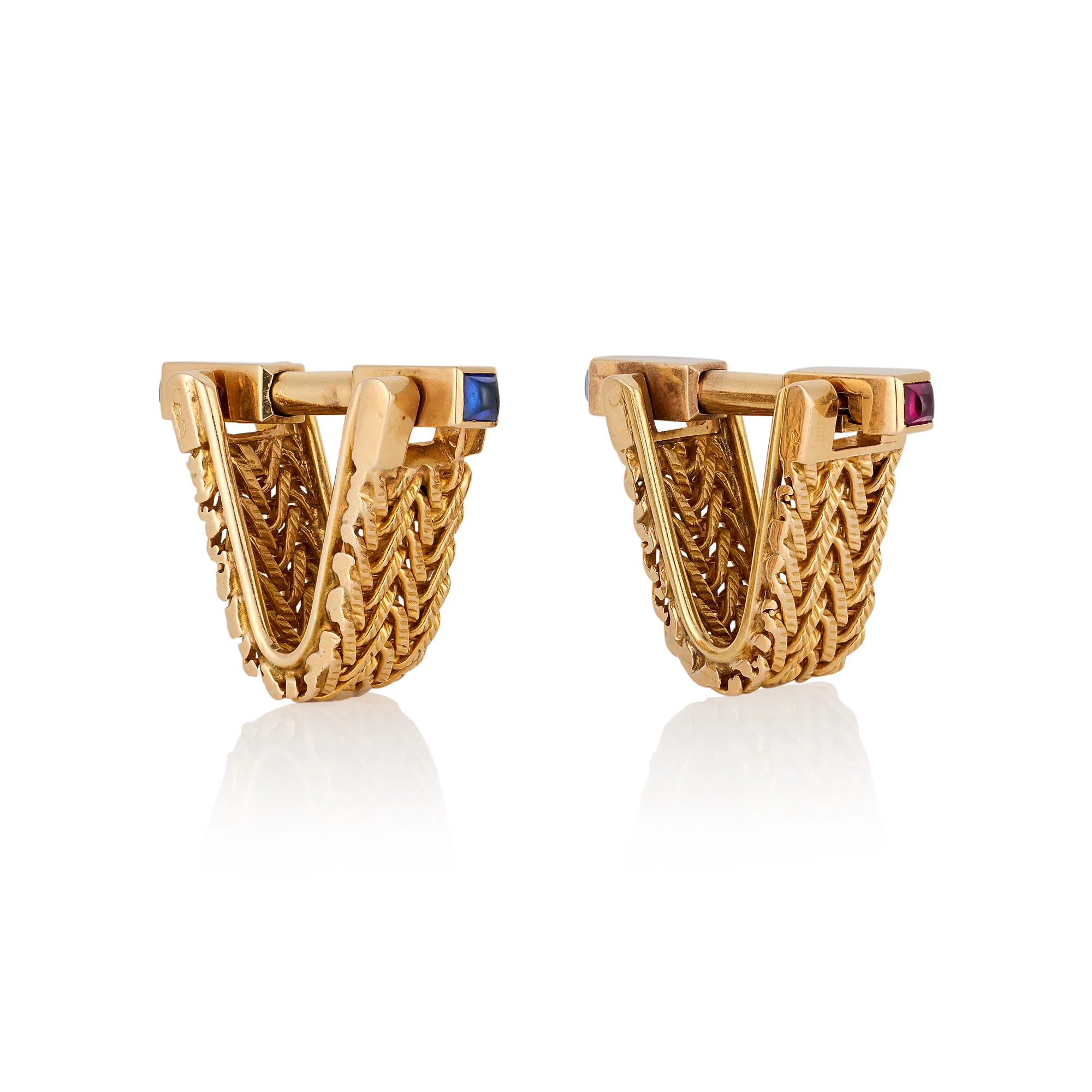 1940's 18ct Gold, Ruby & Sapphire Knitted Gold Cufflinks - Image 3