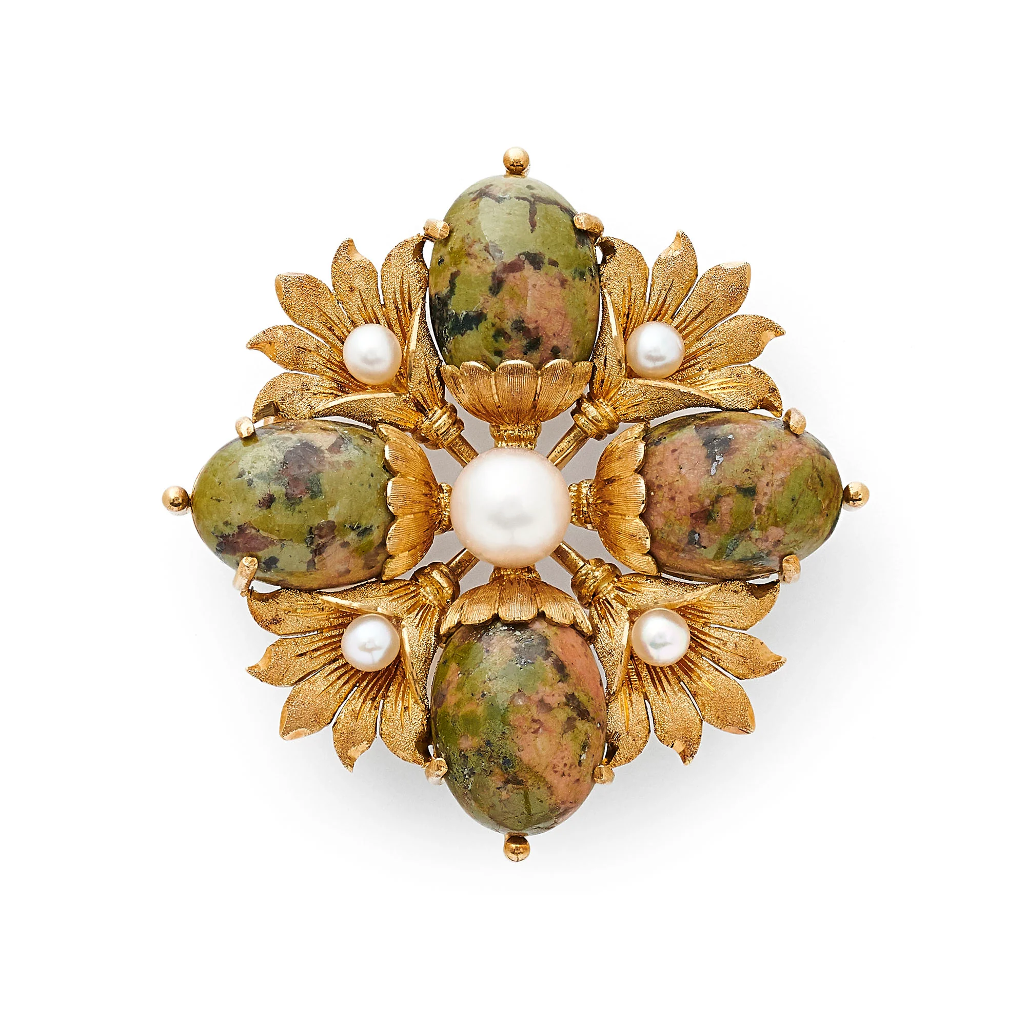 1950's 18ct Gold, Agate & Pearl Brooch