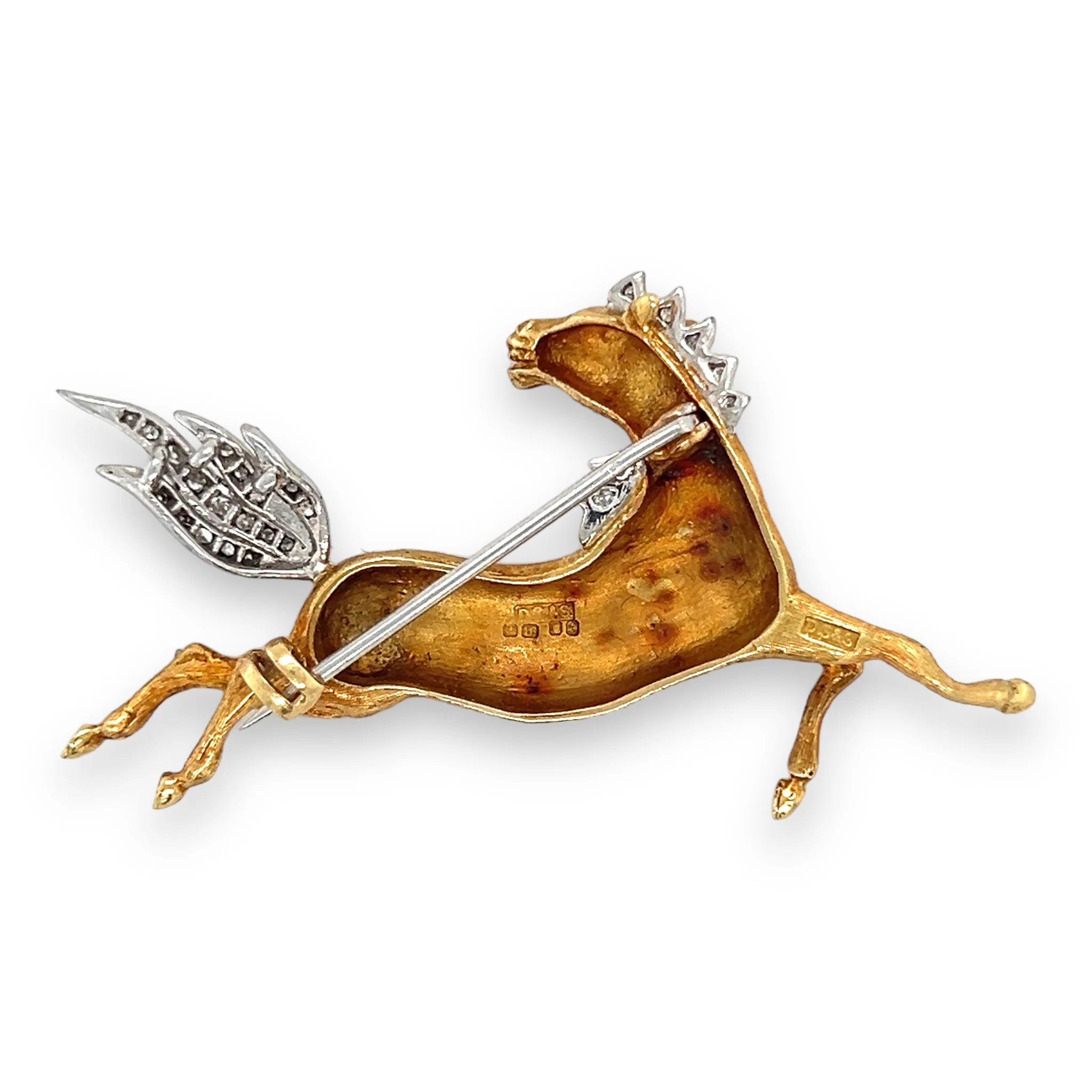 1970's 18ct Gold & Diamond Horse Brooch - Image 4