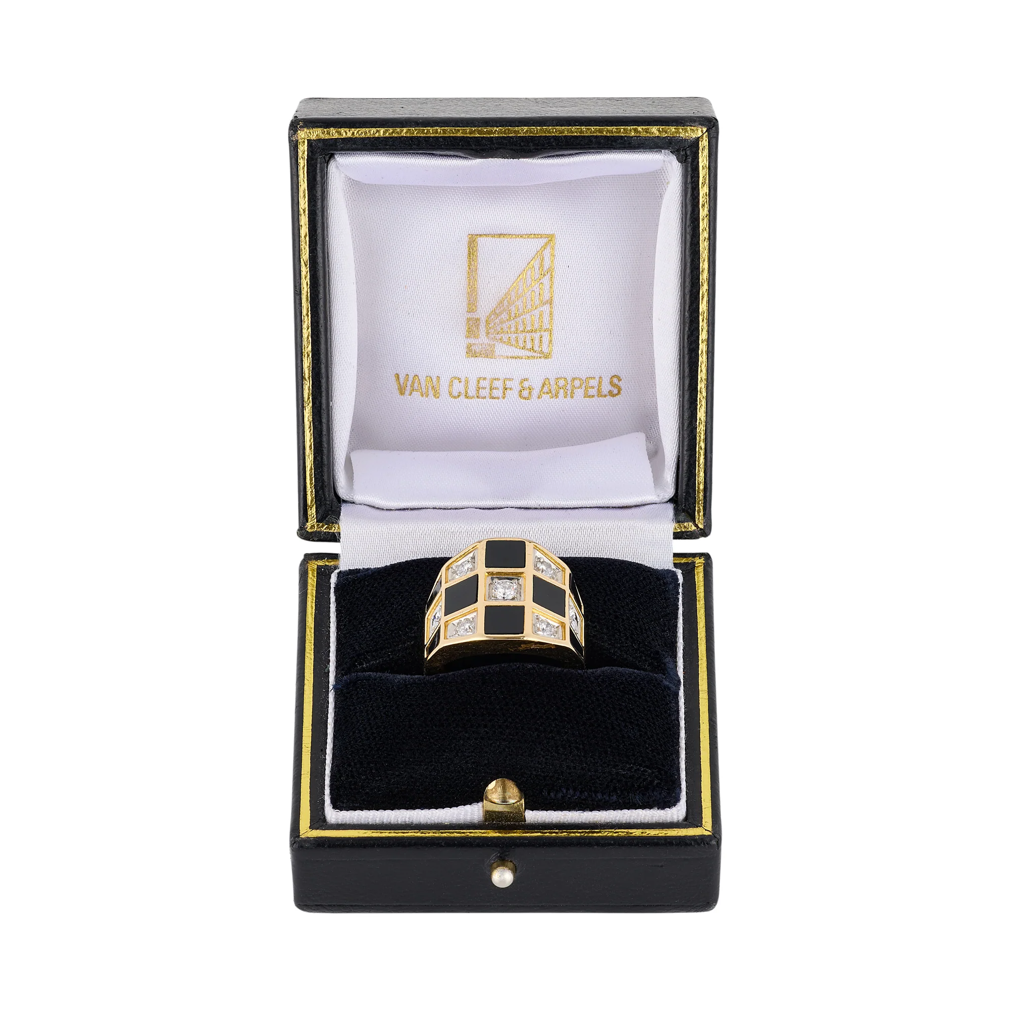1970's Van Cleef & Arpels Onyx & Diamond Chequerboard Ring - Image 2