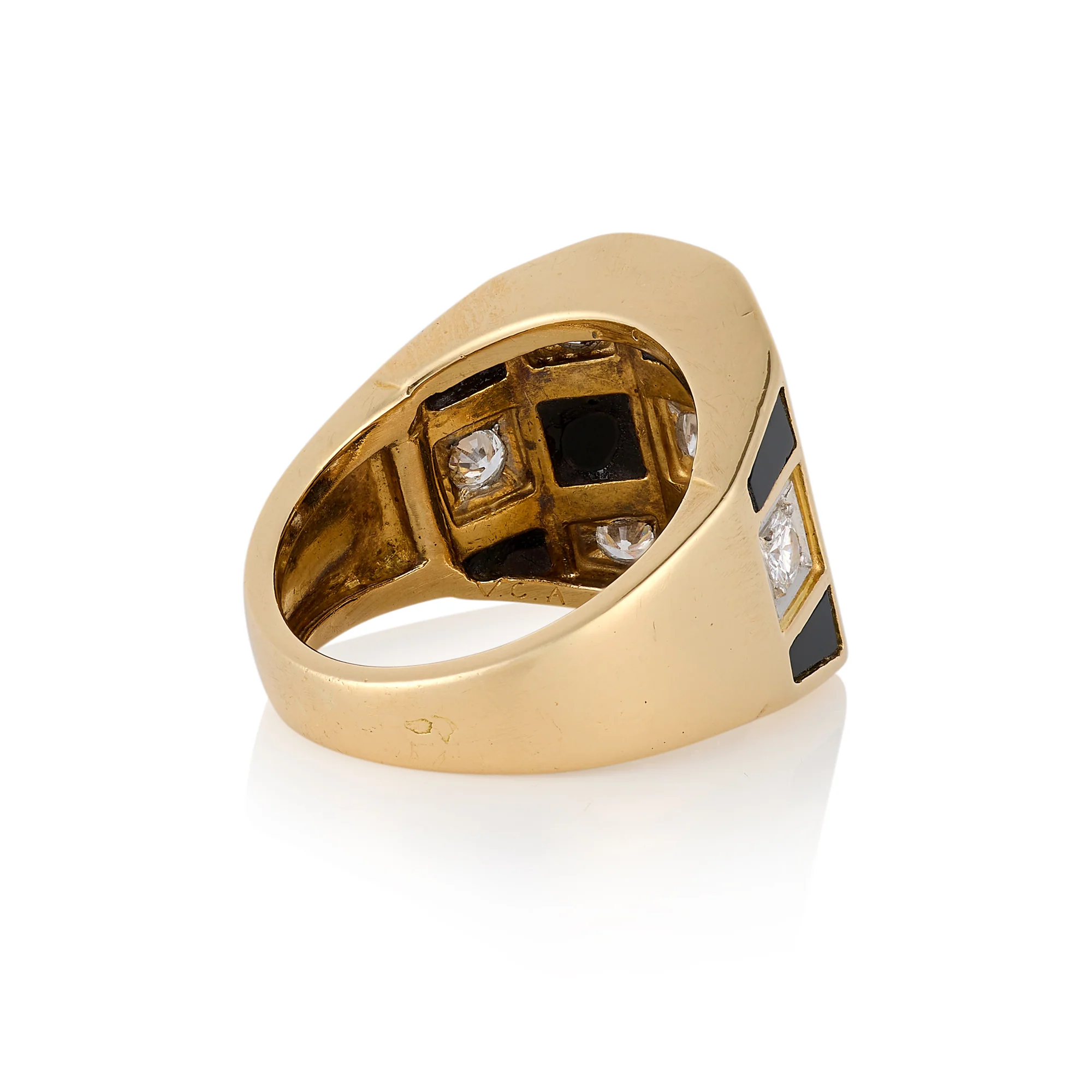 1970's Van Cleef & Arpels Onyx & Diamond Chequerboard Ring - Image 3