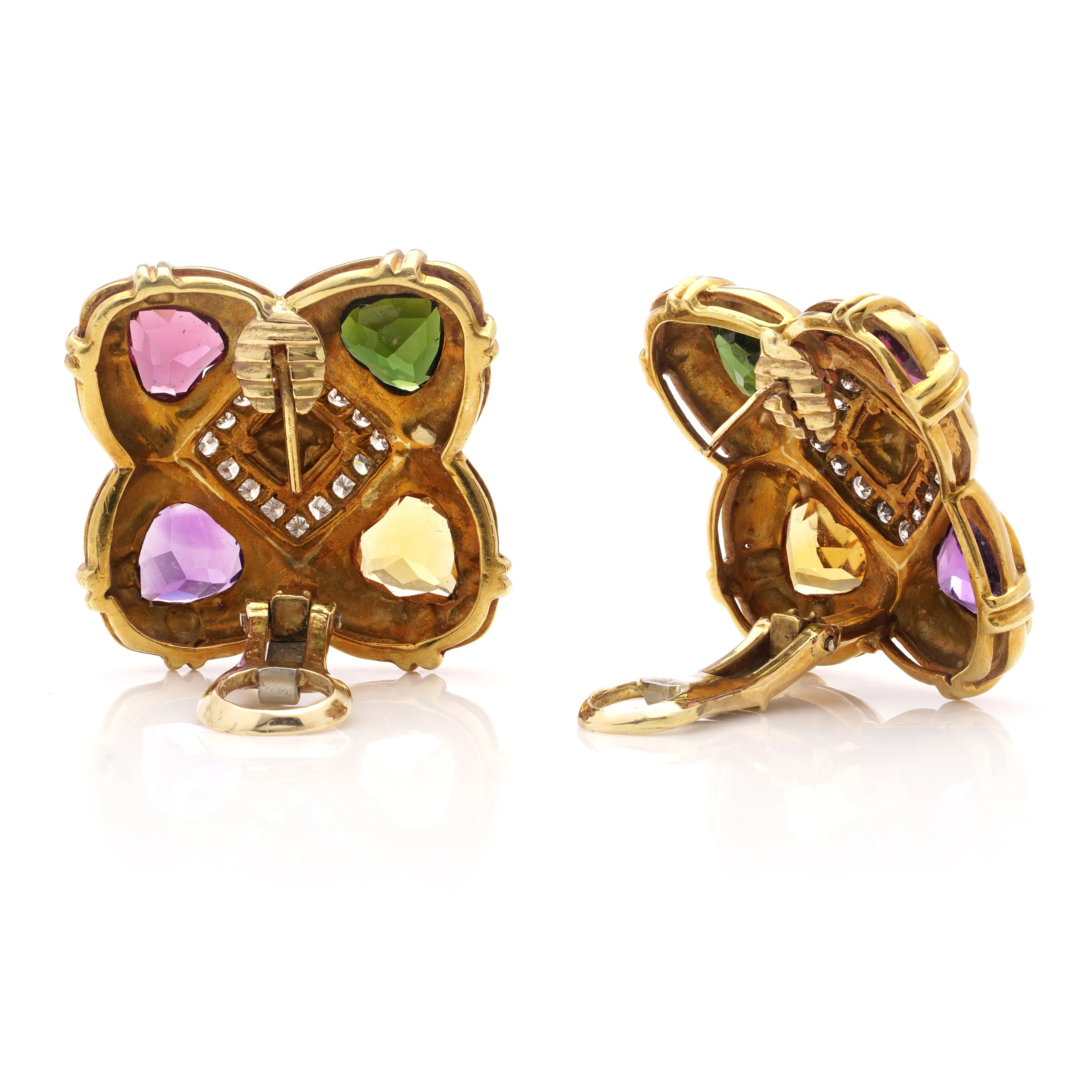 1980's 18ct Gold, Diamond & Multi Gemstone Earrings - Image 3