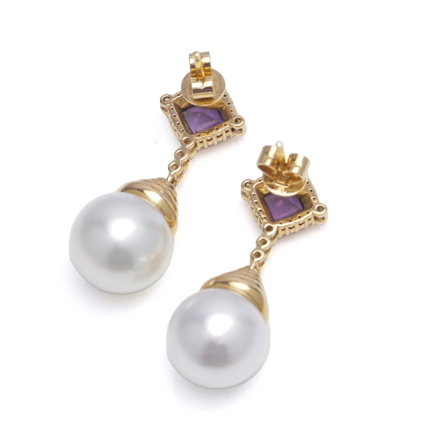 Akoya Pearl & Amethyst Earrings - Image 4