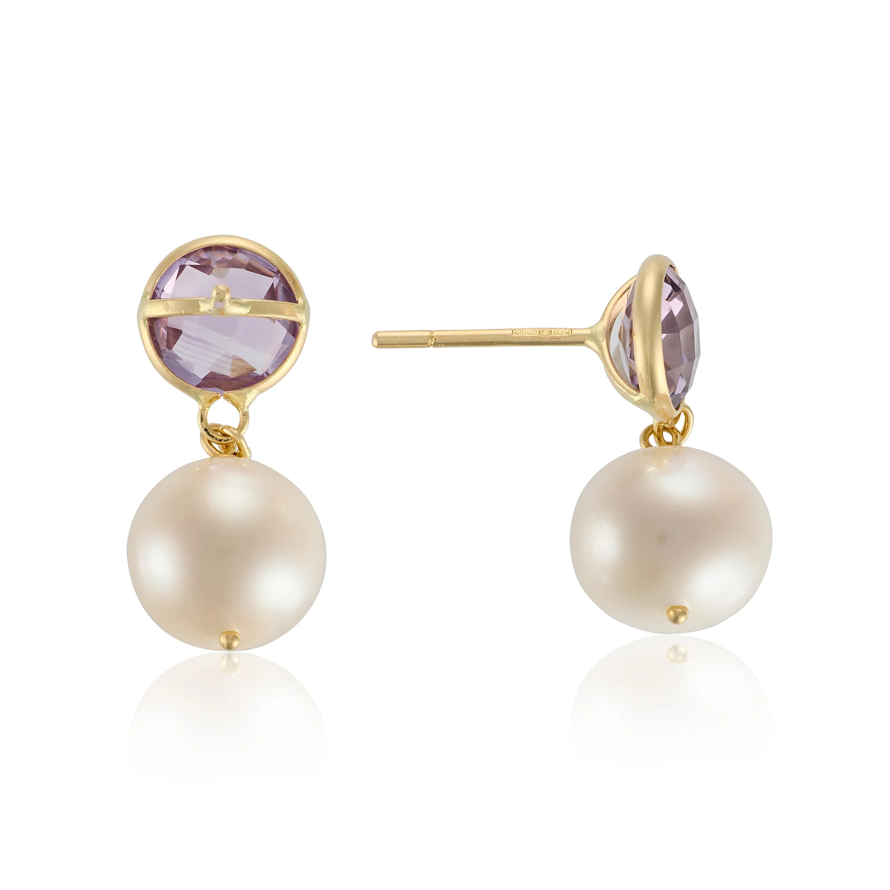 Amethyst & Akoya Pearl Drop Earrings - Image 3