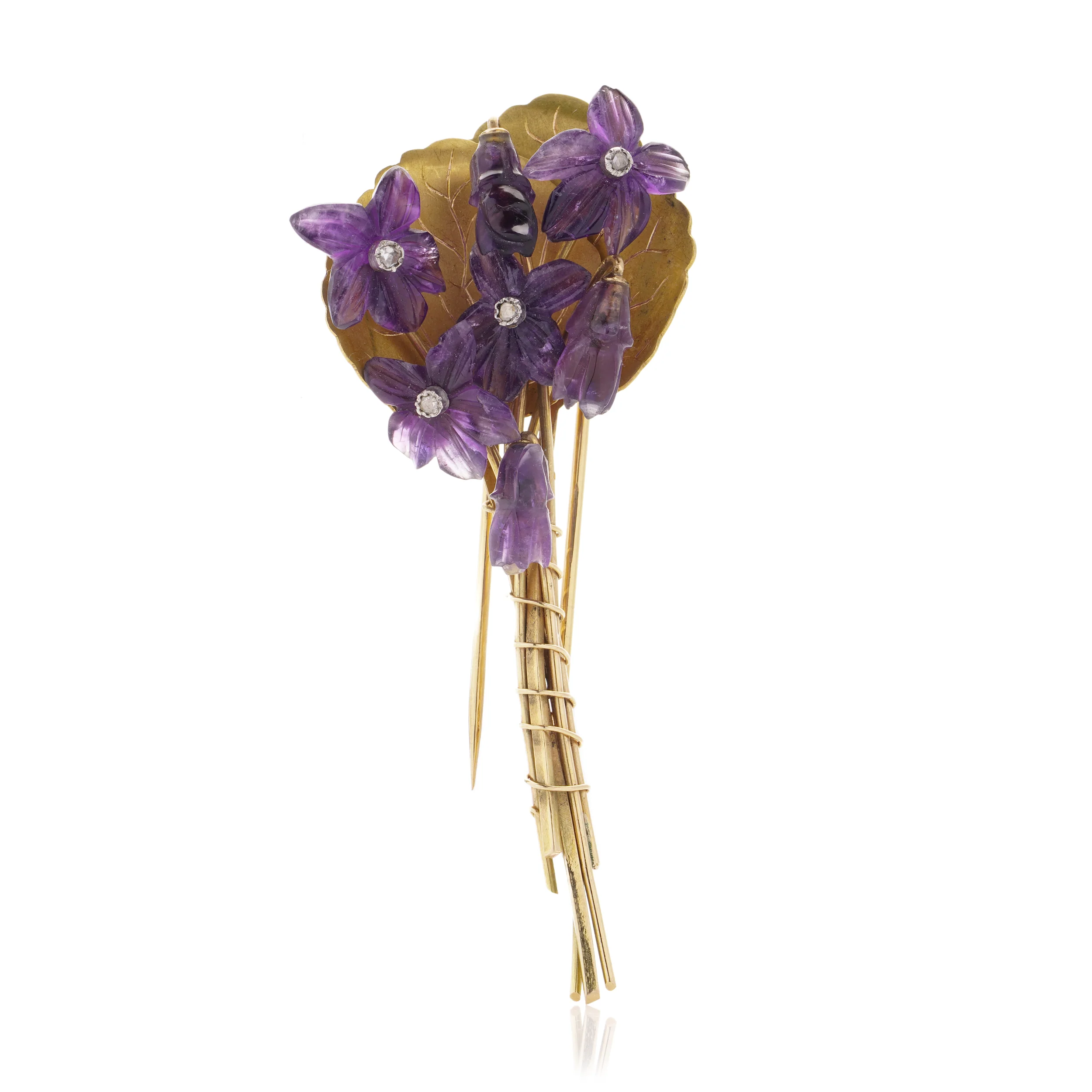 Amethyst, Gold & Diamond Lily Brooch - Image 3