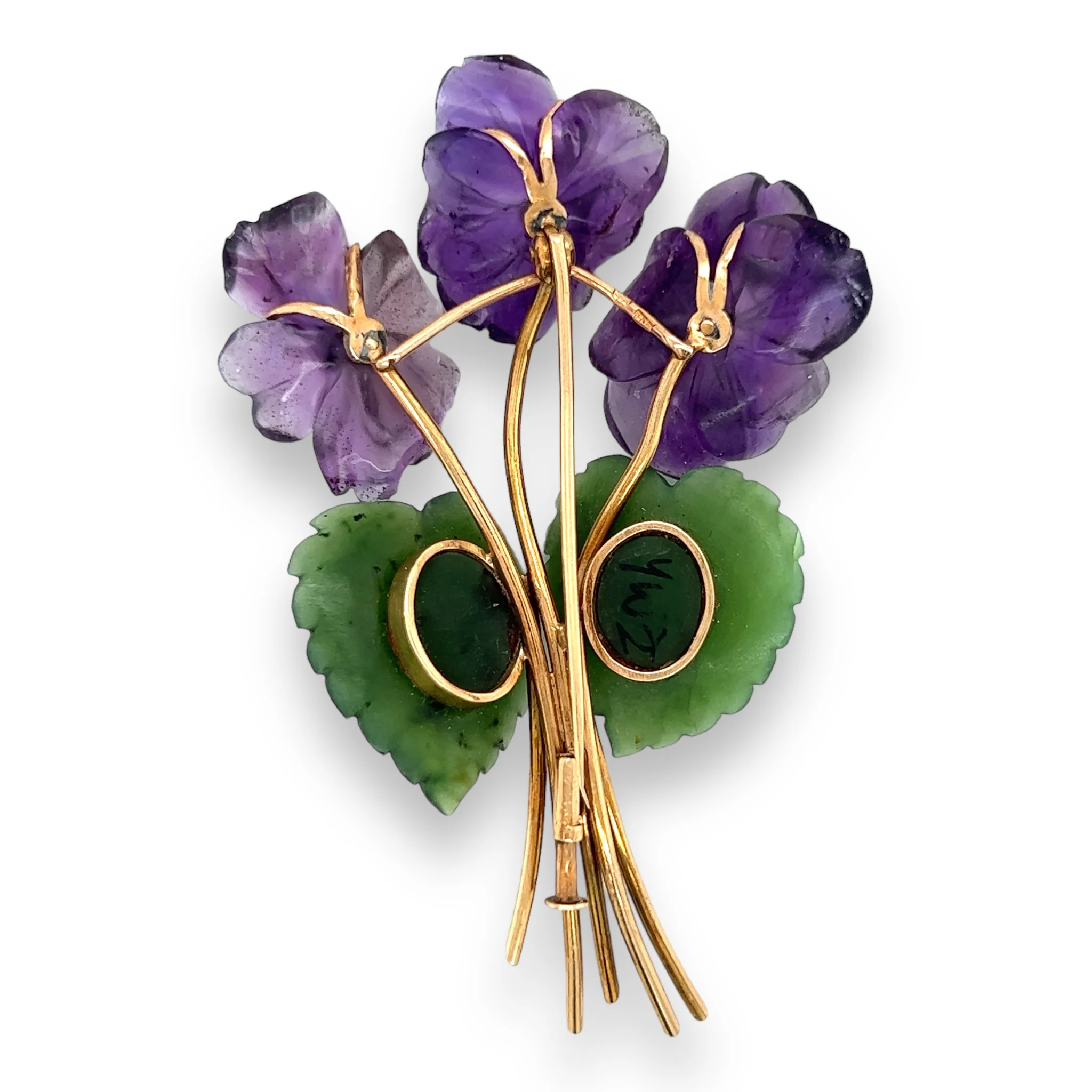 Amethyst, Nephrite & Diamond Brooch - Image 3