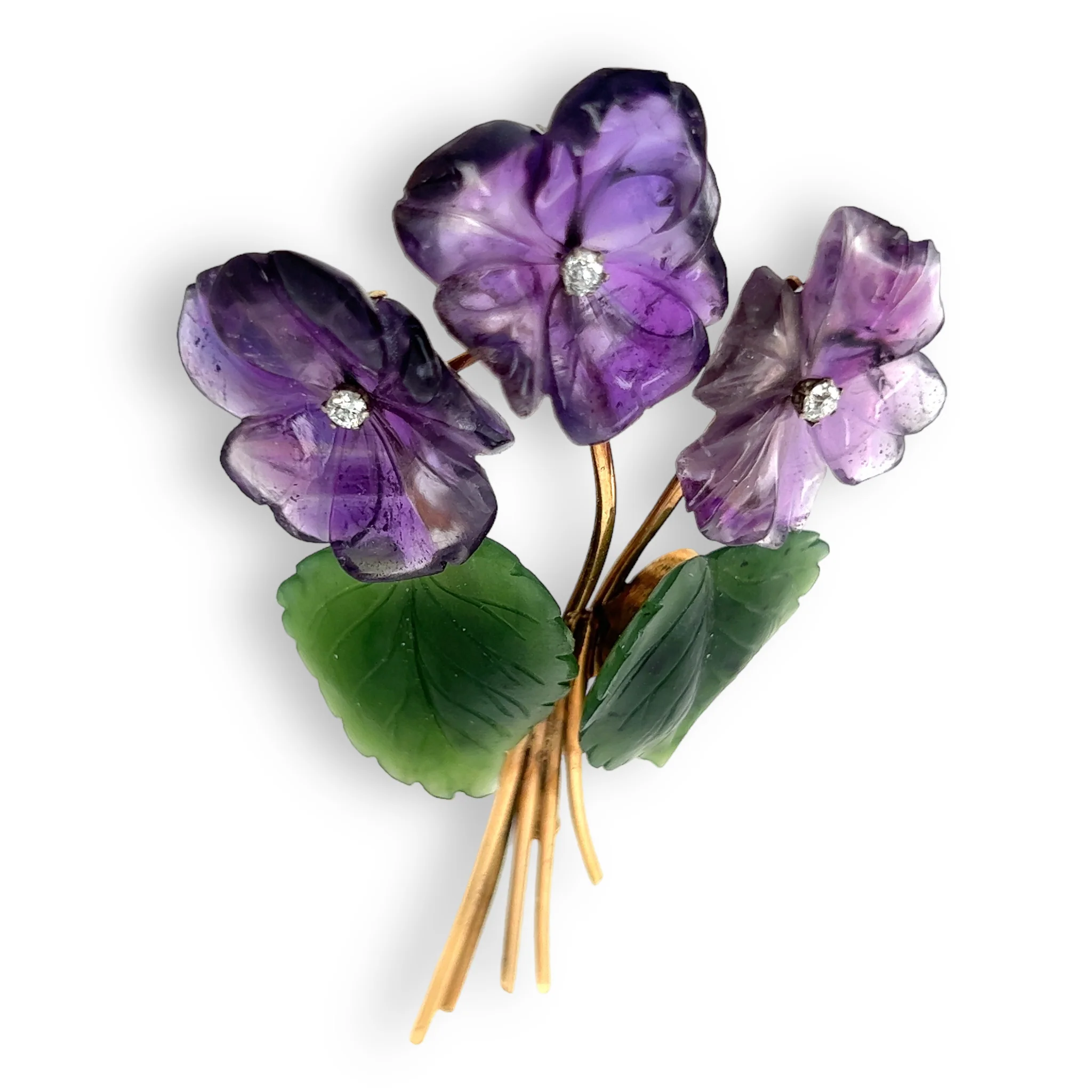 Amethyst, Nephrite & Diamond Brooch - Image 4