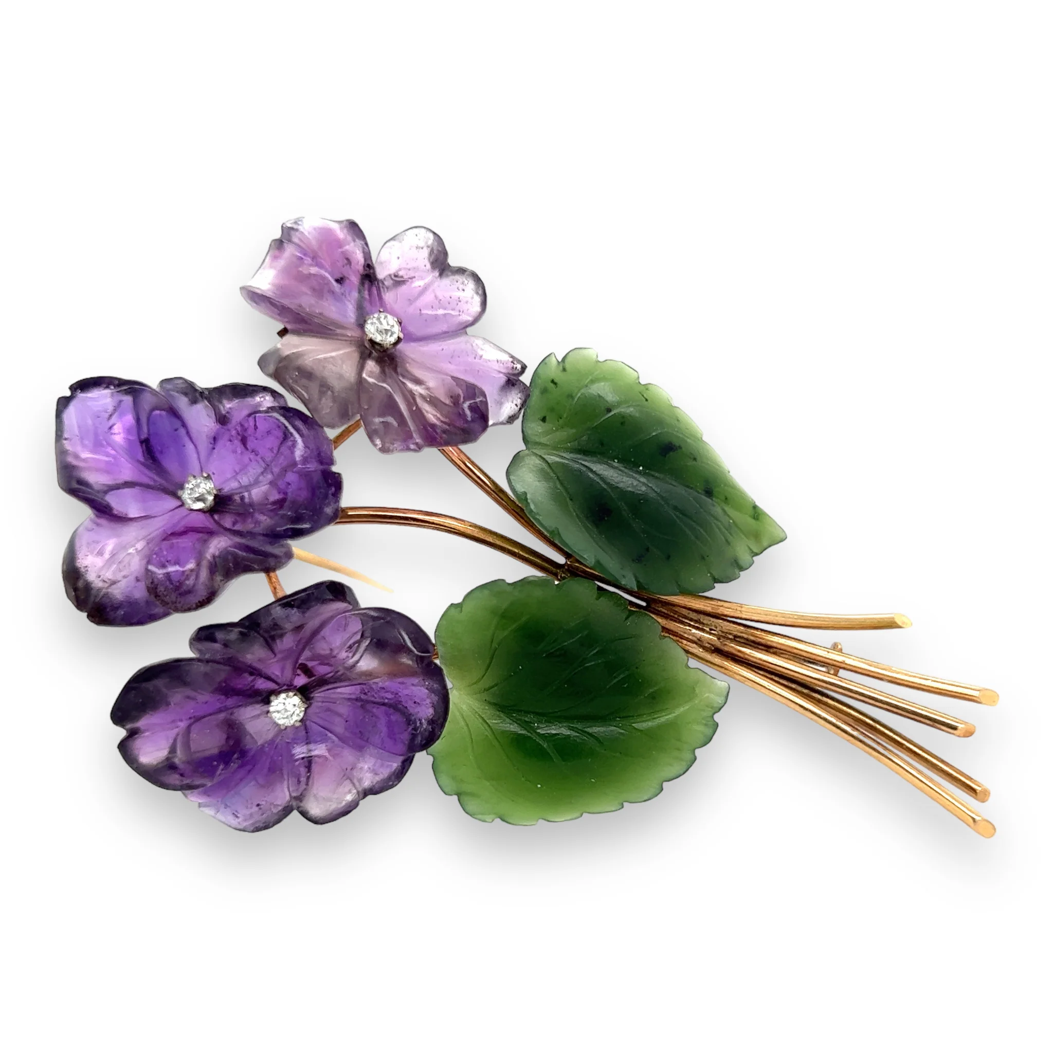 Amethyst, Nephrite & Diamond Brooch - Image 5