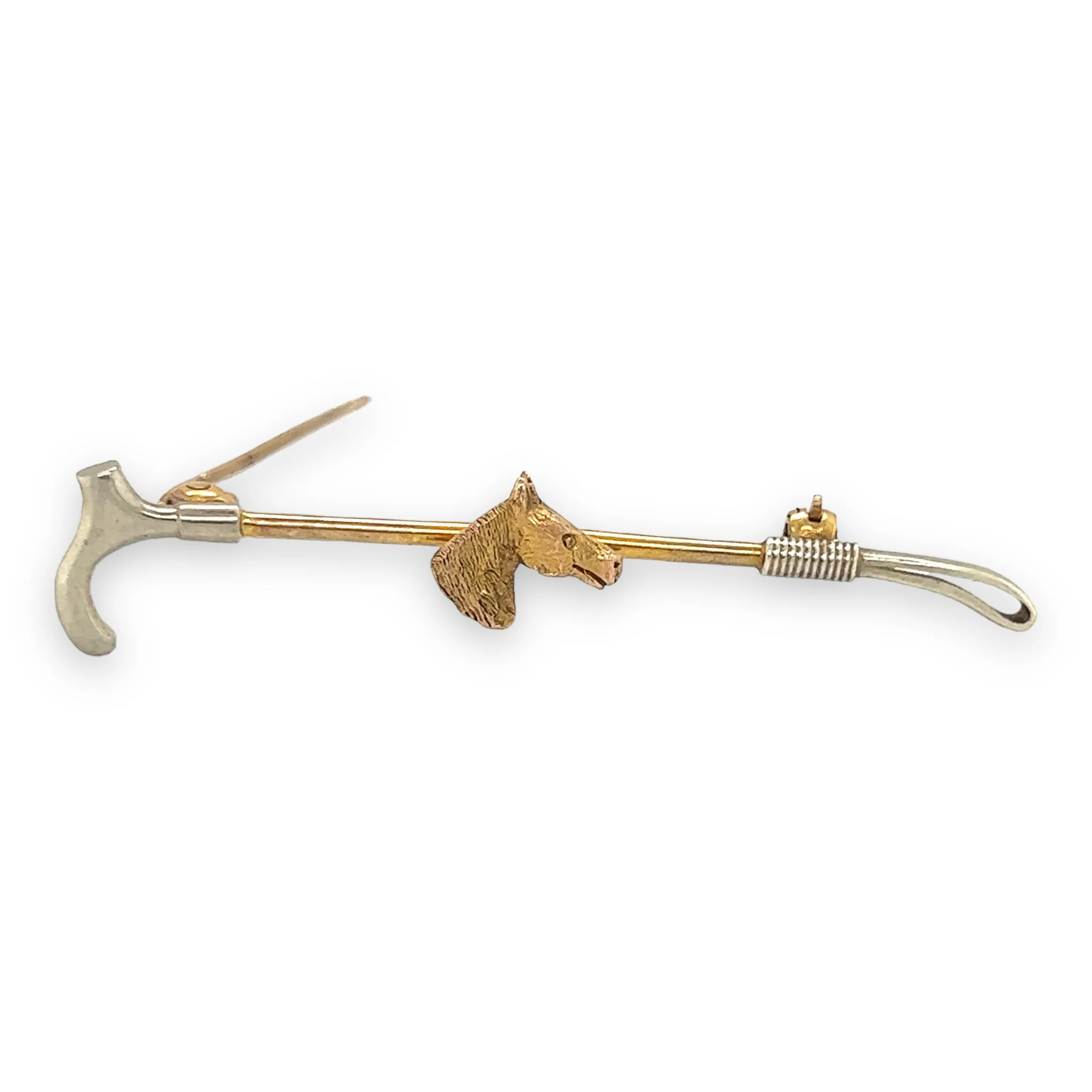 Antique 9ct Gold Horse & Riding Crop Brooch