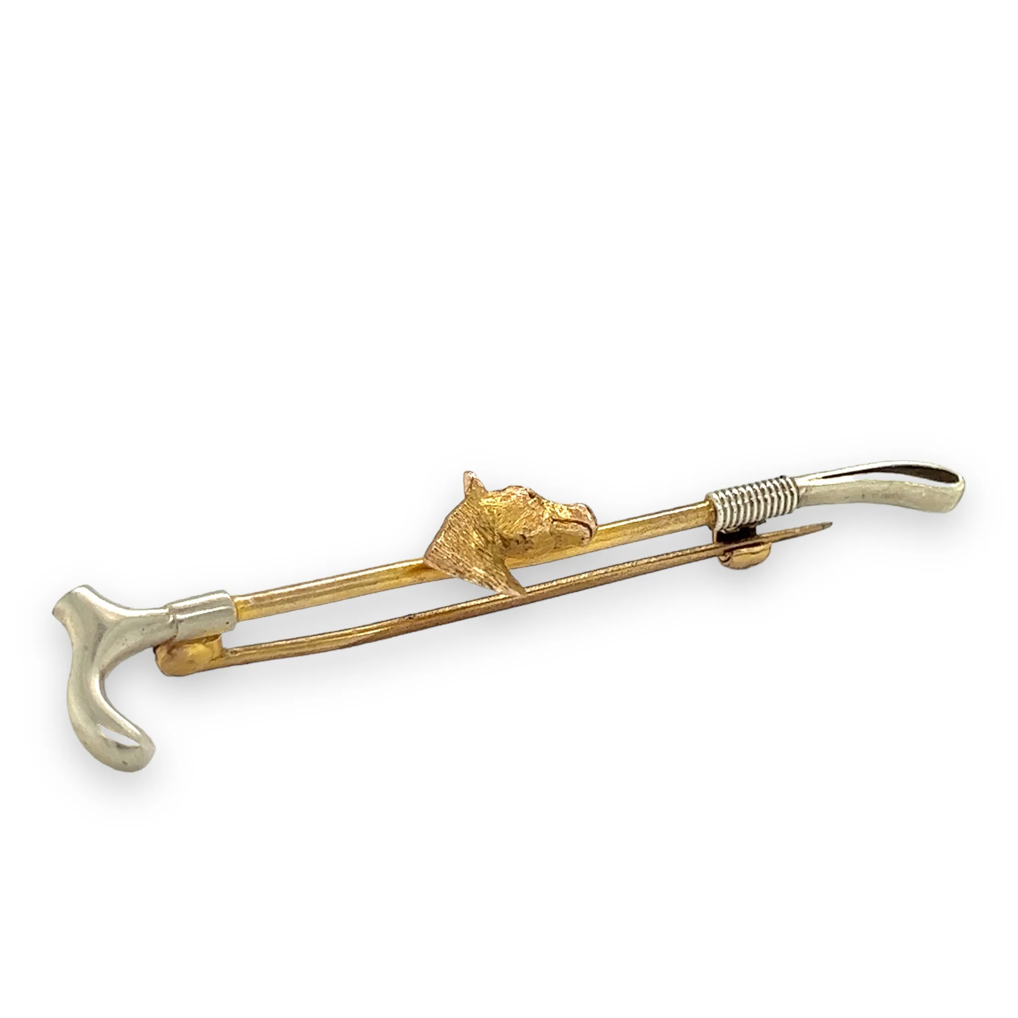 Antique 9ct Gold Horse & Riding Crop Brooch - Image 2