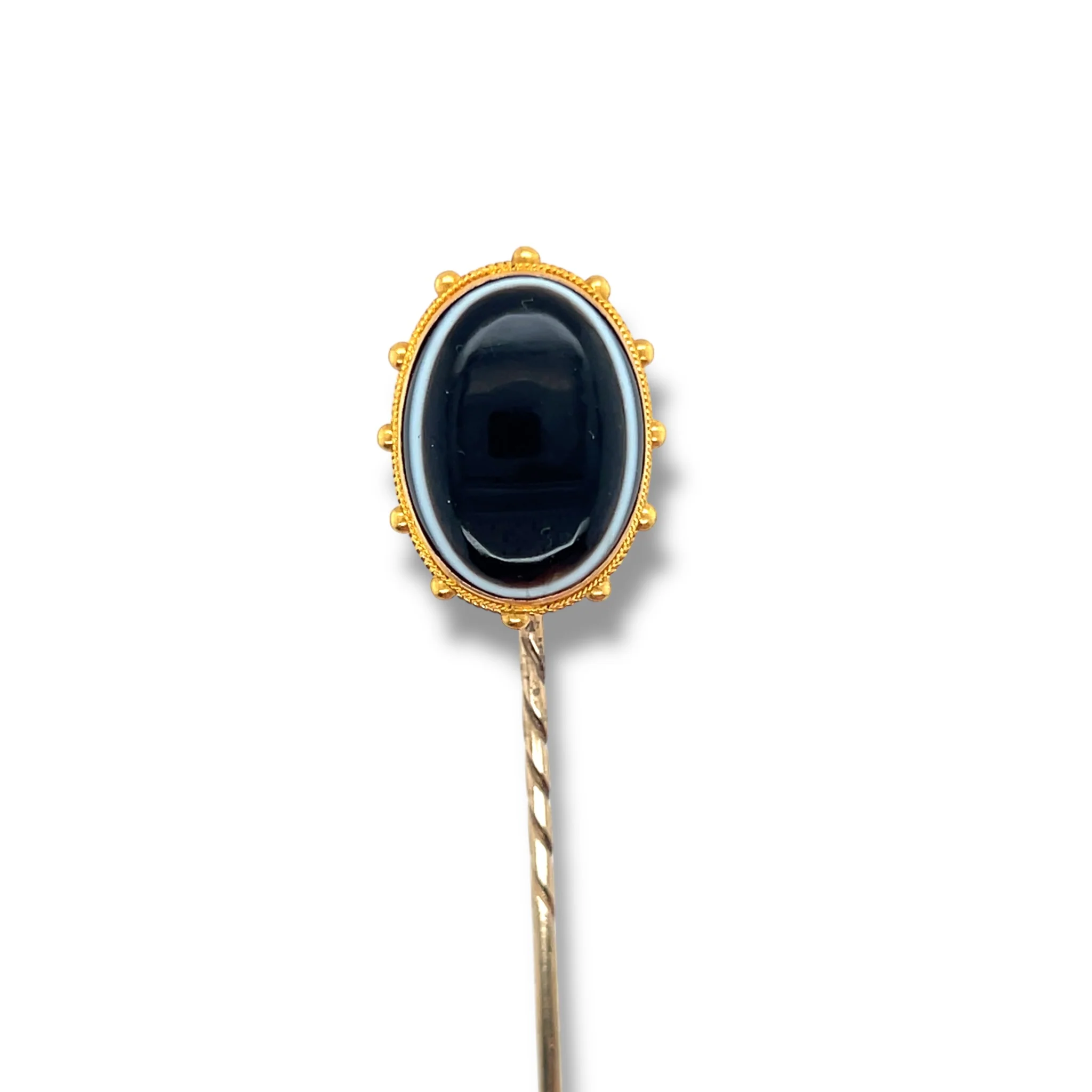 Antique Bulls Eye Agate Stickpin in 18ct Gold