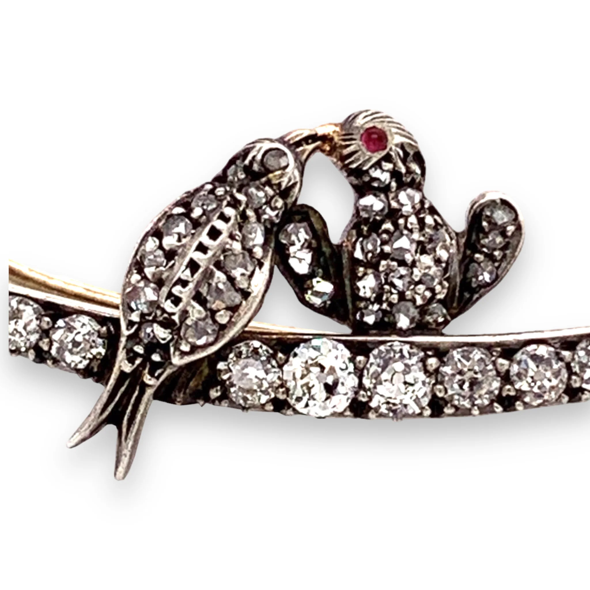 Antique Diamond Crescent Lovebirds Brooch - Image 2