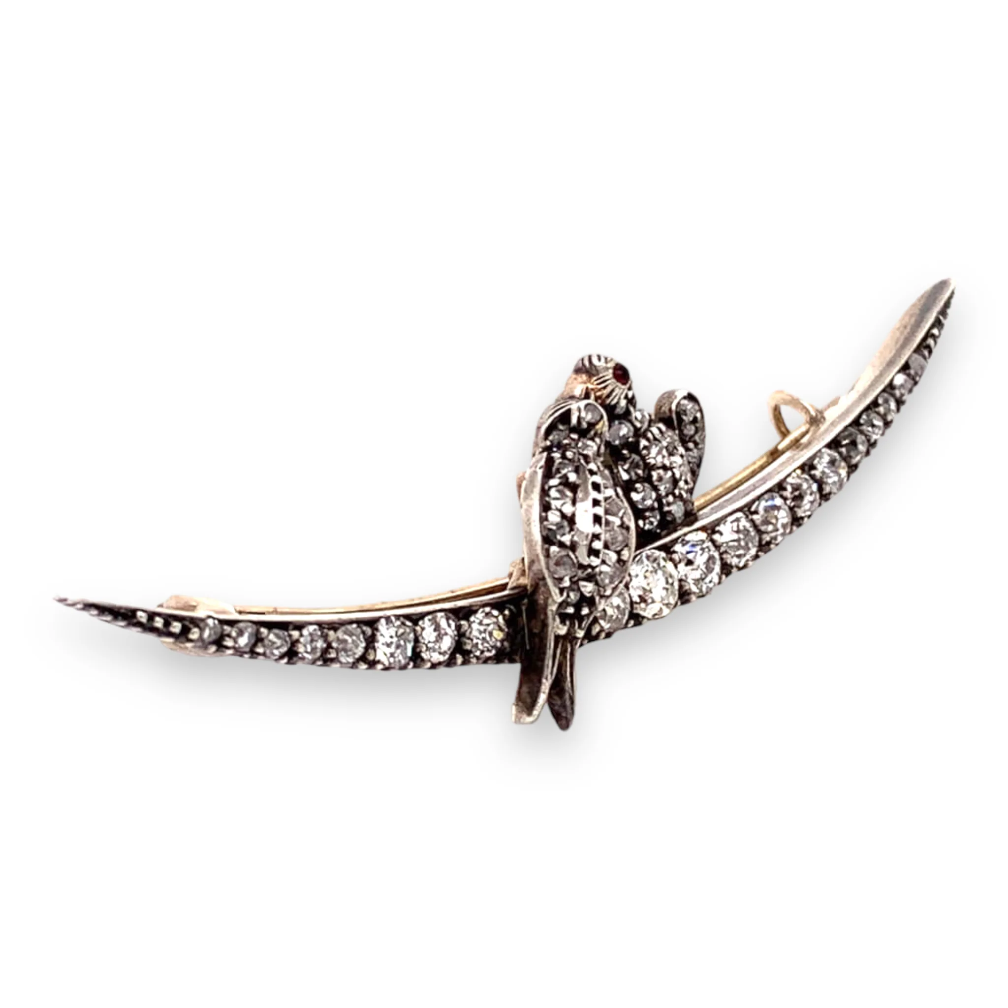 Antique Diamond Crescent Lovebirds Brooch - Image 3