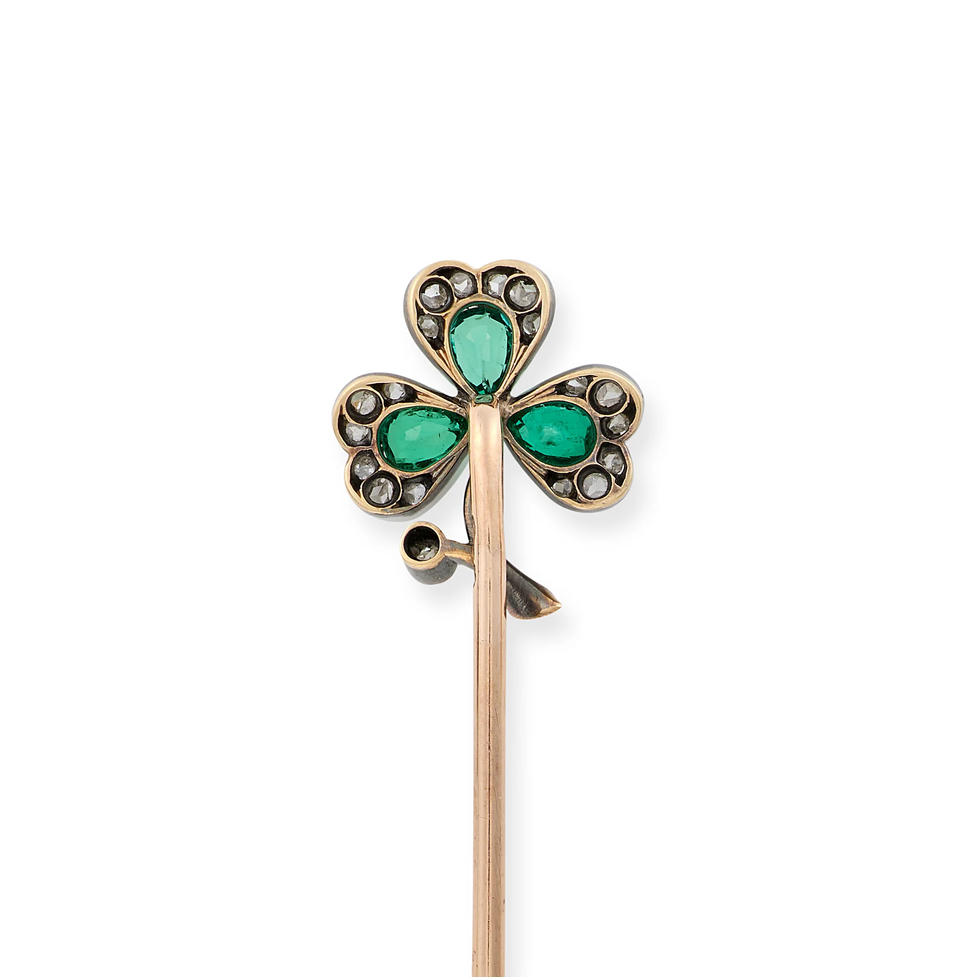 Antique Emerald & Diamond Three Leaf Clover Stickpin, French - Image 2