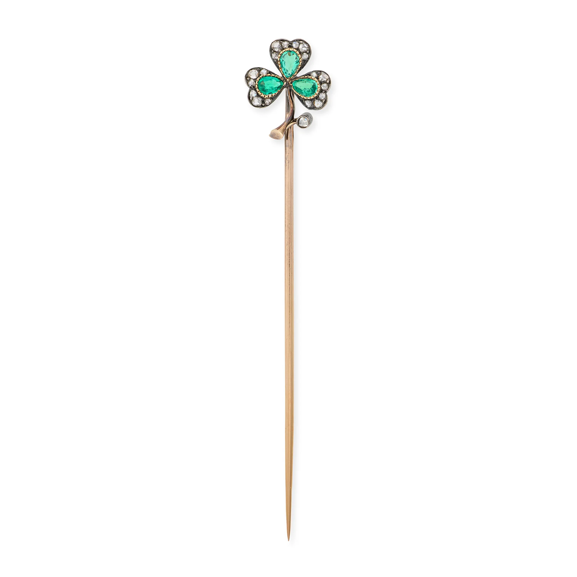 Antique Emerald & Diamond Three Leaf Clover Stickpin, French - Image 3