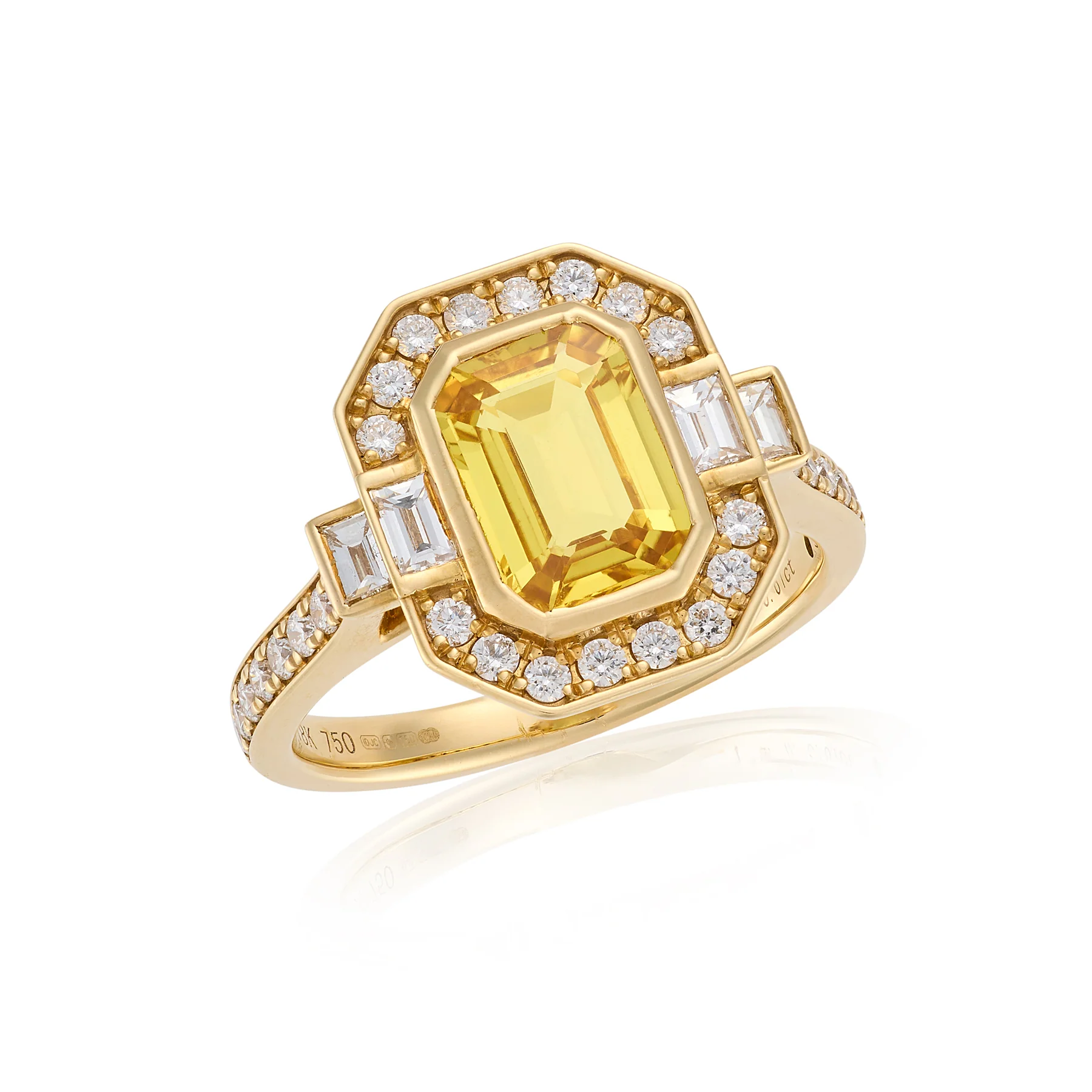 Art Deco Golden Sapphire & Diamond Ring - Image 2