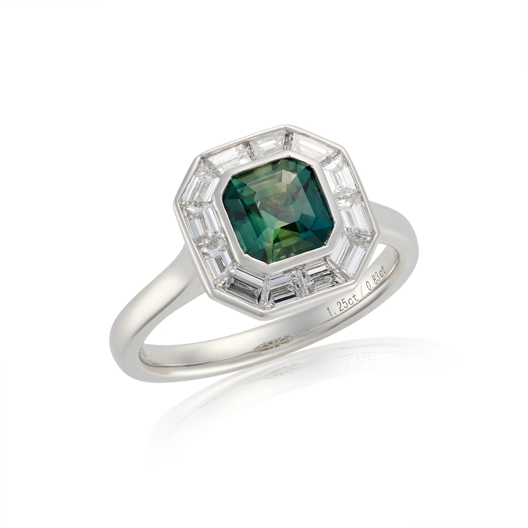 Art Deco Green Sapphire & Diamond Ring, Platinum - Image 2