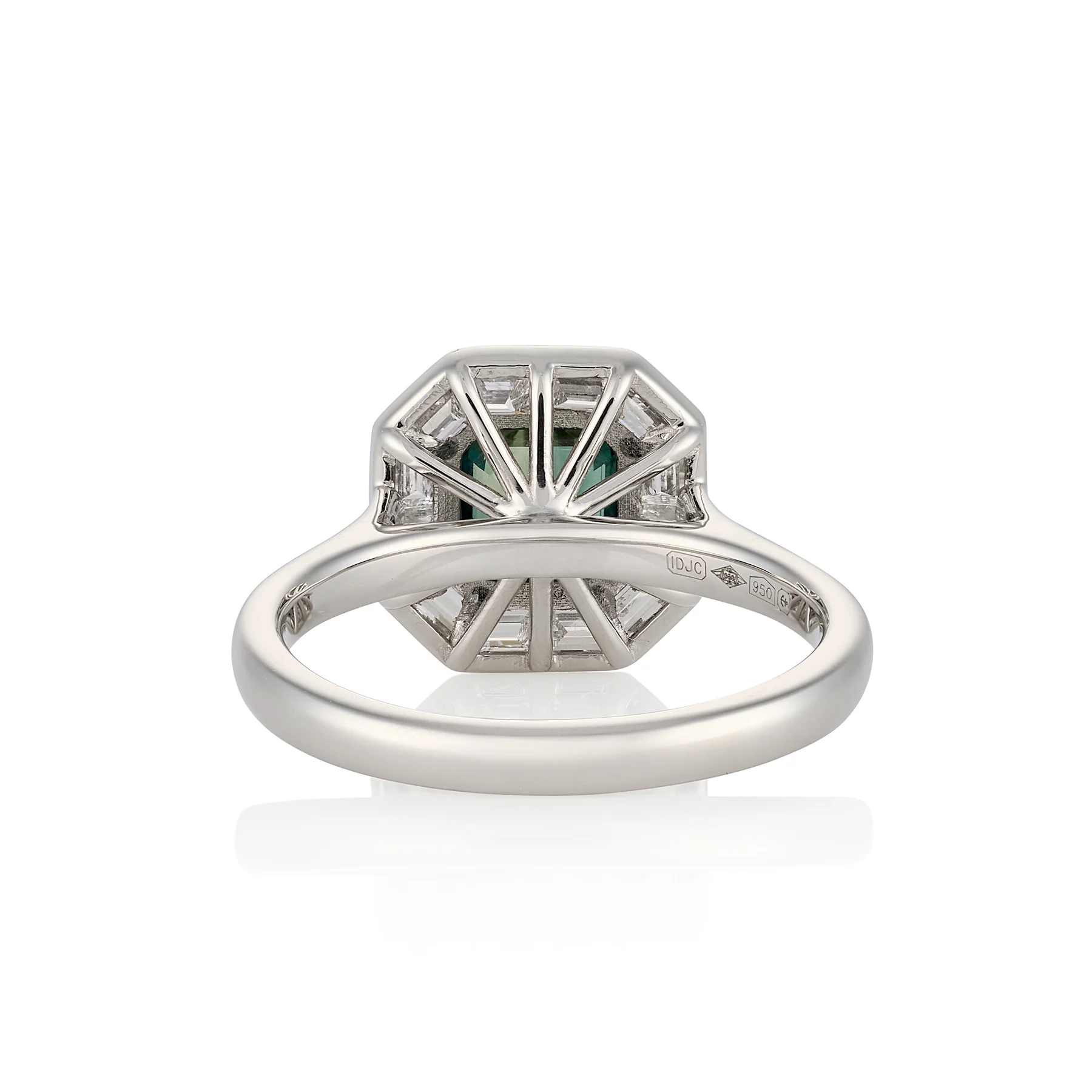 Art Deco Green Sapphire & Diamond Ring, Platinum - Image 3