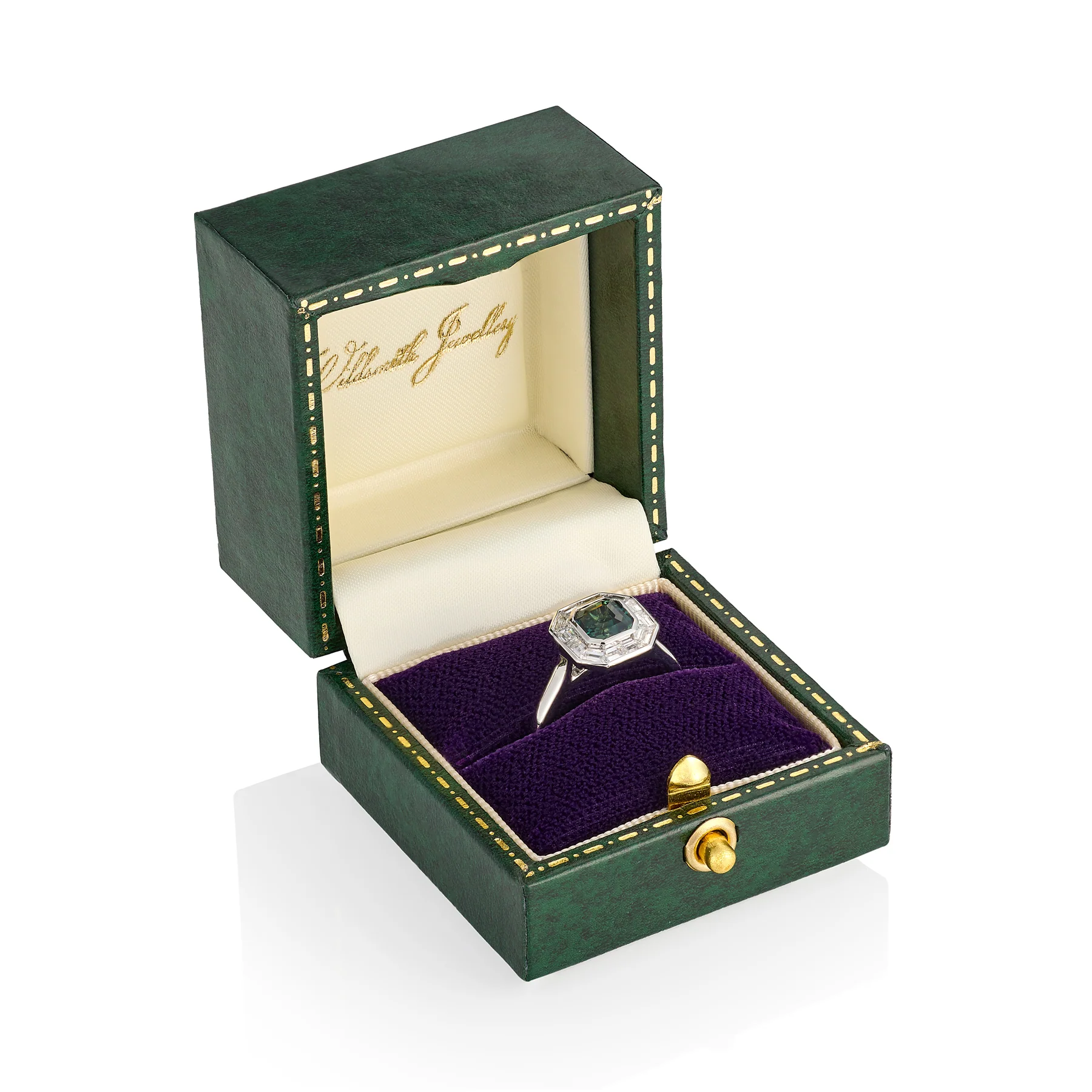 Art Deco Green Sapphire & Diamond Ring, Platinum - Image 4