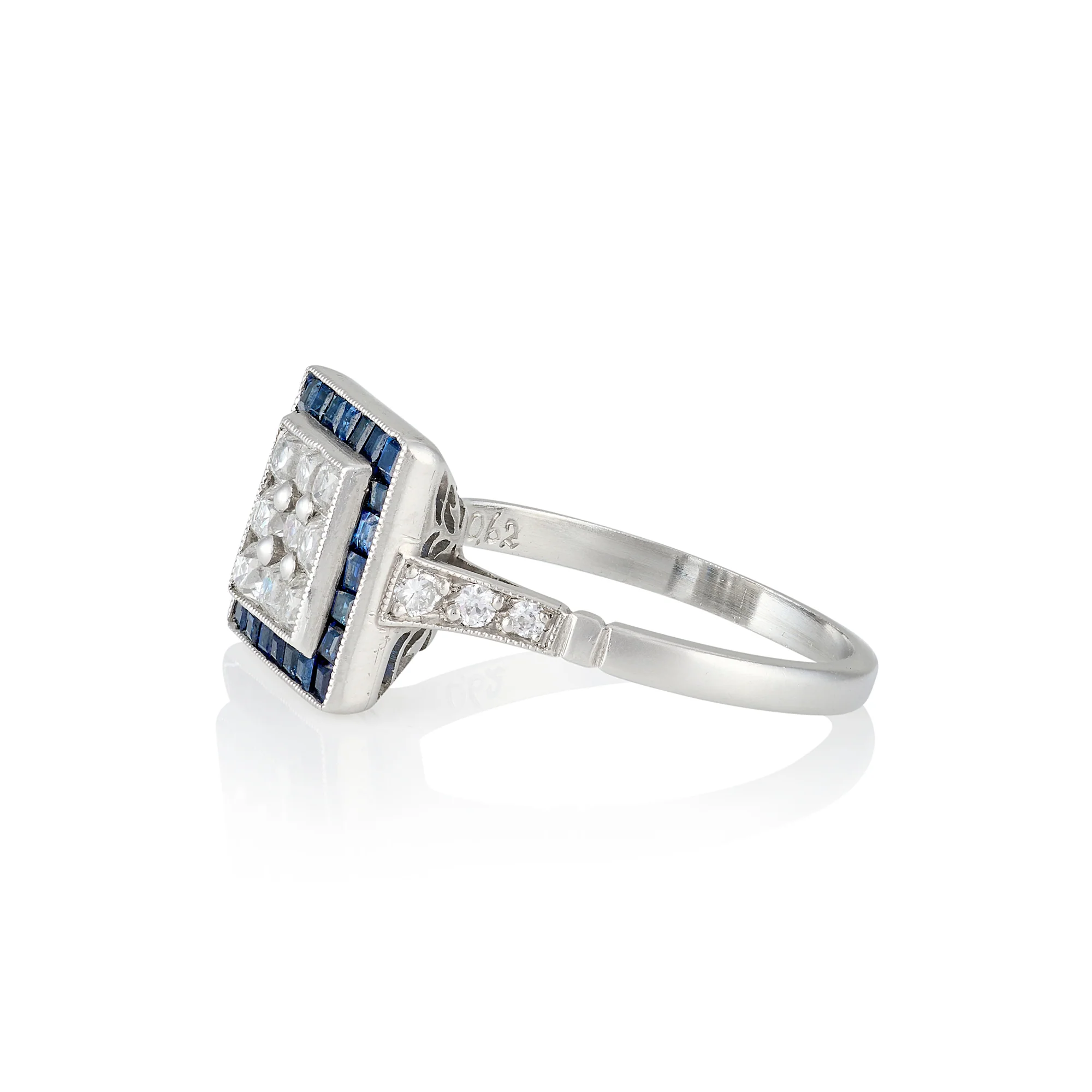 Art Deco Revival Sapphire and Diamond Ring - Image 2
