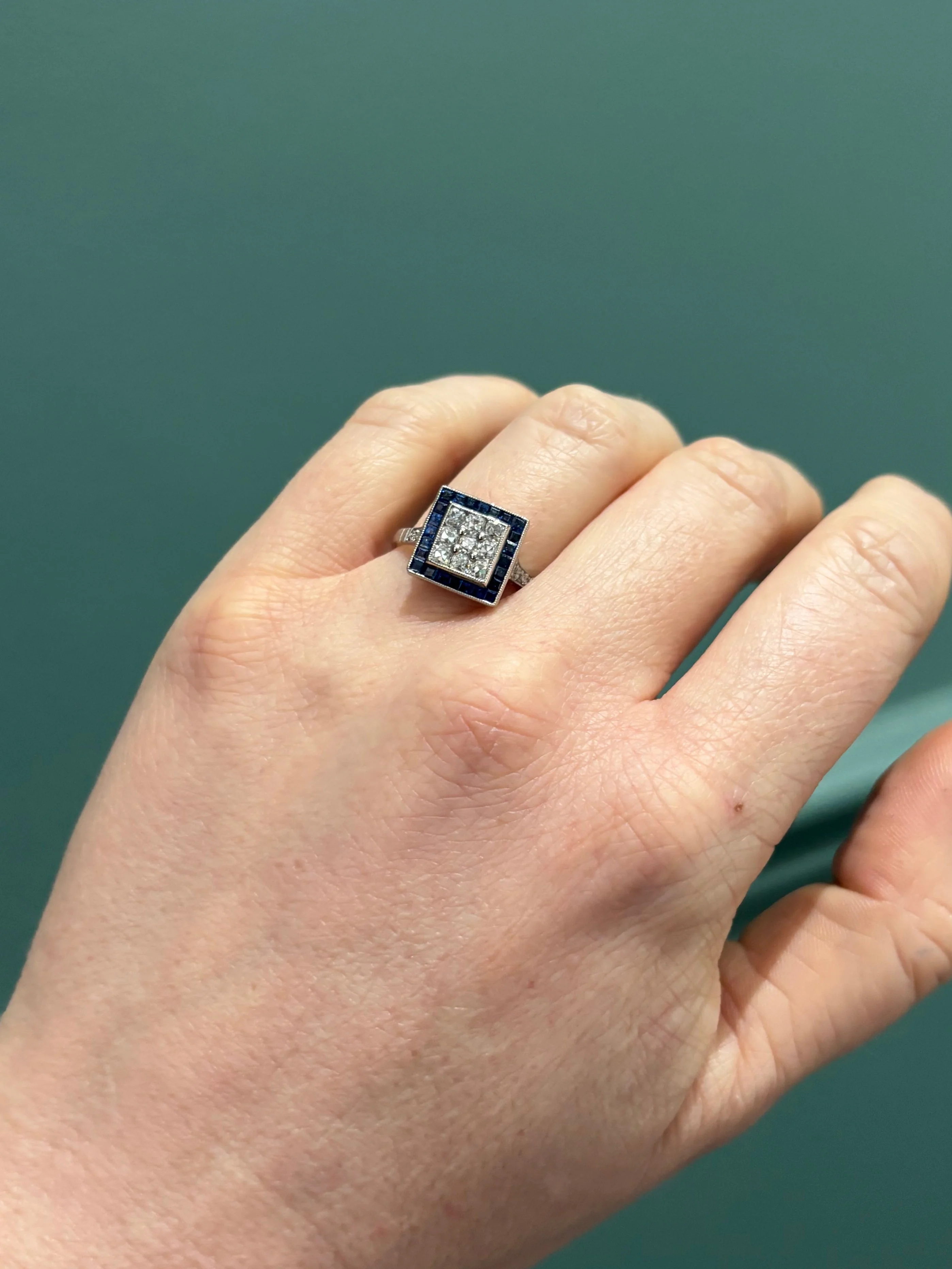 Art Deco Revival Sapphire and Diamond Ring - Image 3