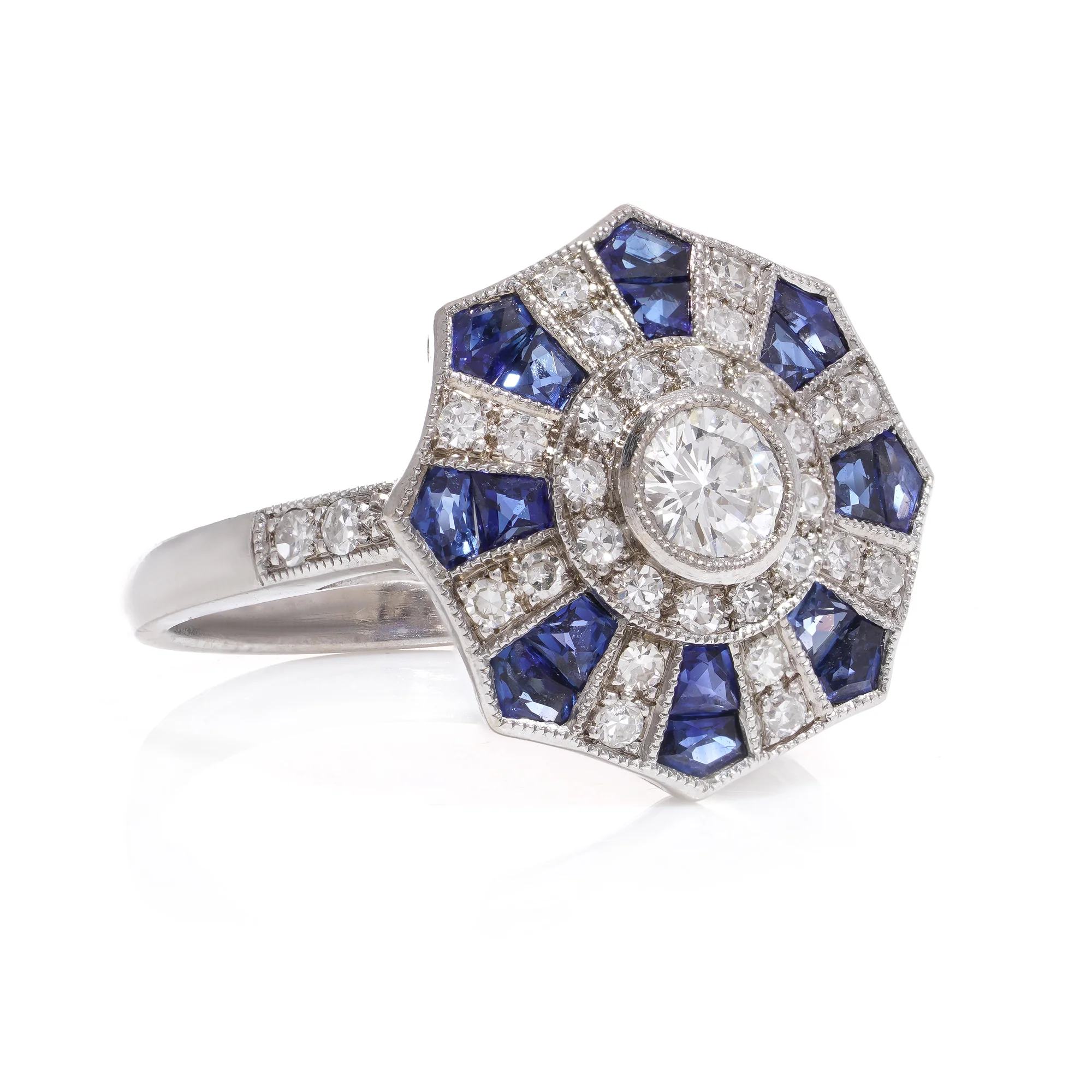 Art Deco Revival Sapphire & Diamond Ring - Image 3