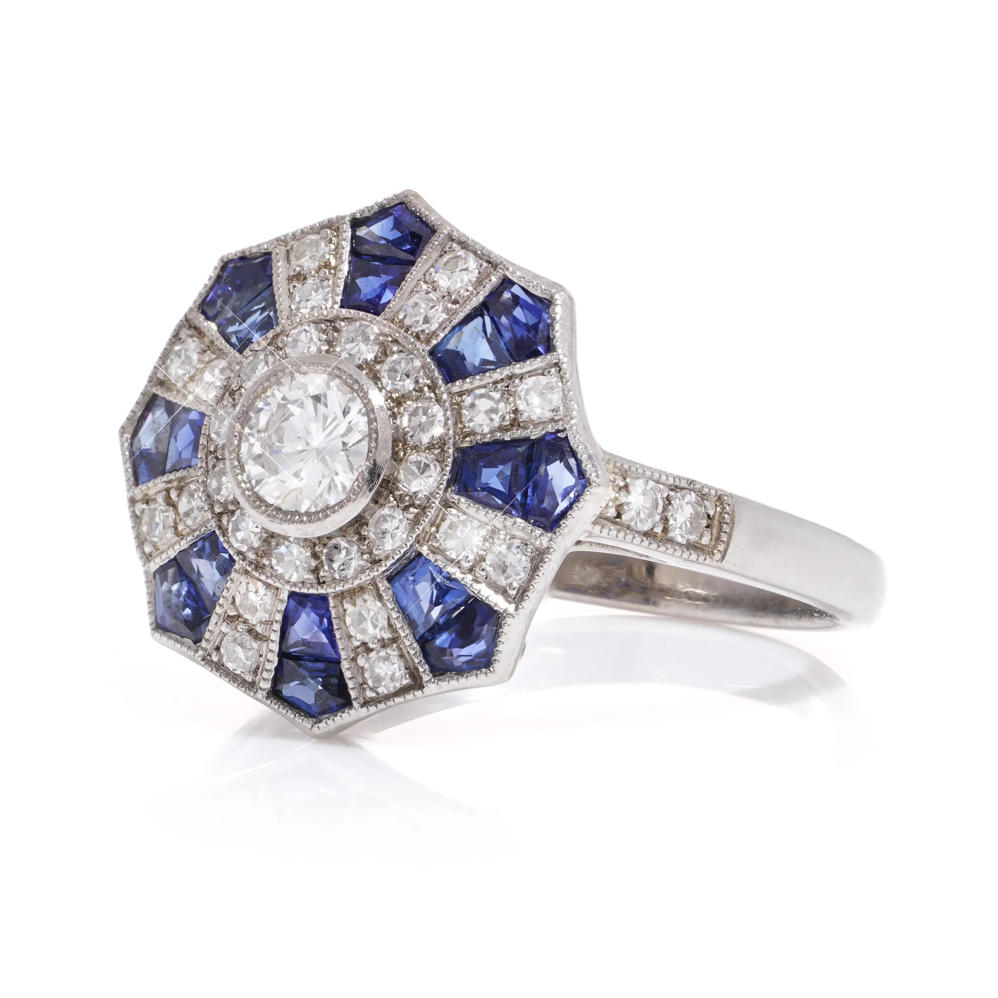 Art Deco Revival Sapphire & Diamond Ring - Image 4