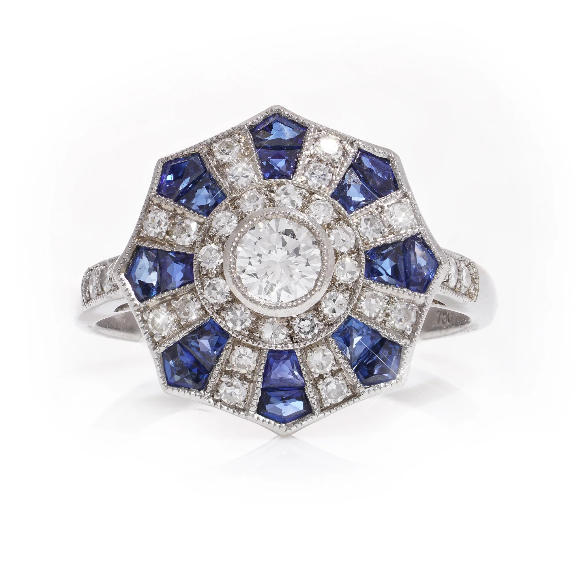 Art Deco Revival Sapphire & Diamond Ring - Image 6