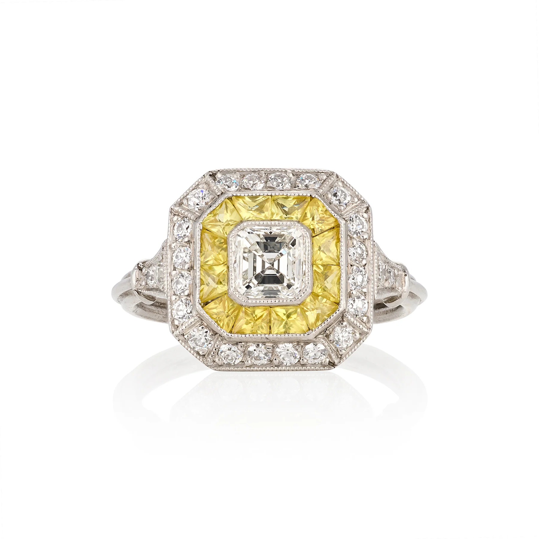 Art Deco Style Diamond and Yellow Sapphire Ring