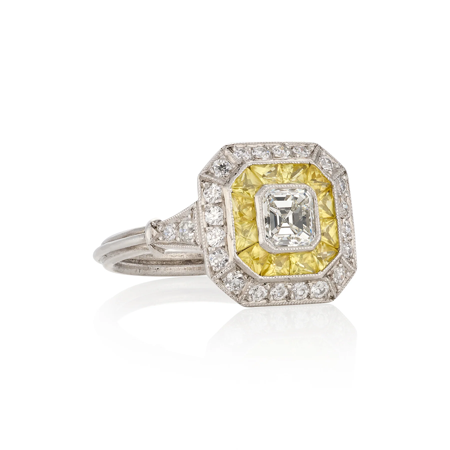 Art Deco Style Diamond and Yellow Sapphire Ring - Image 2