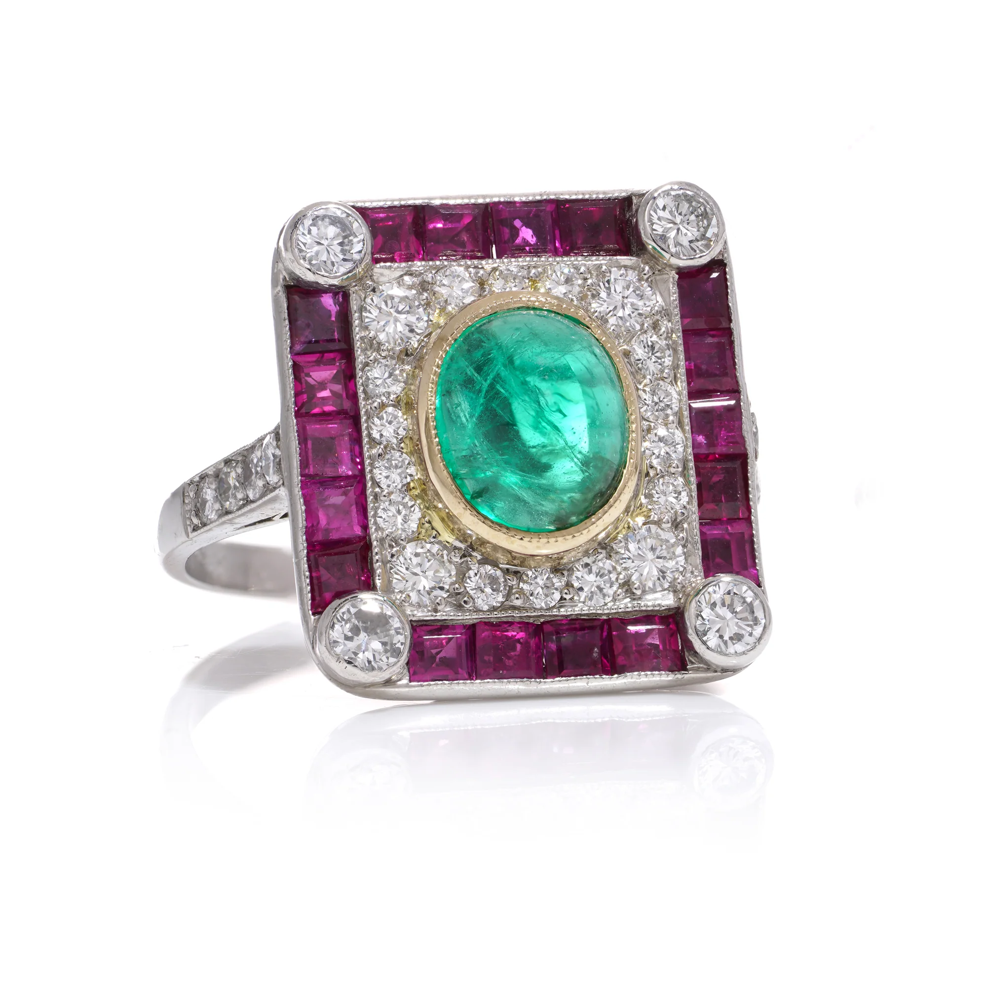 Art Deco Style Emerald, Ruby & Diamond Ring - Image 4