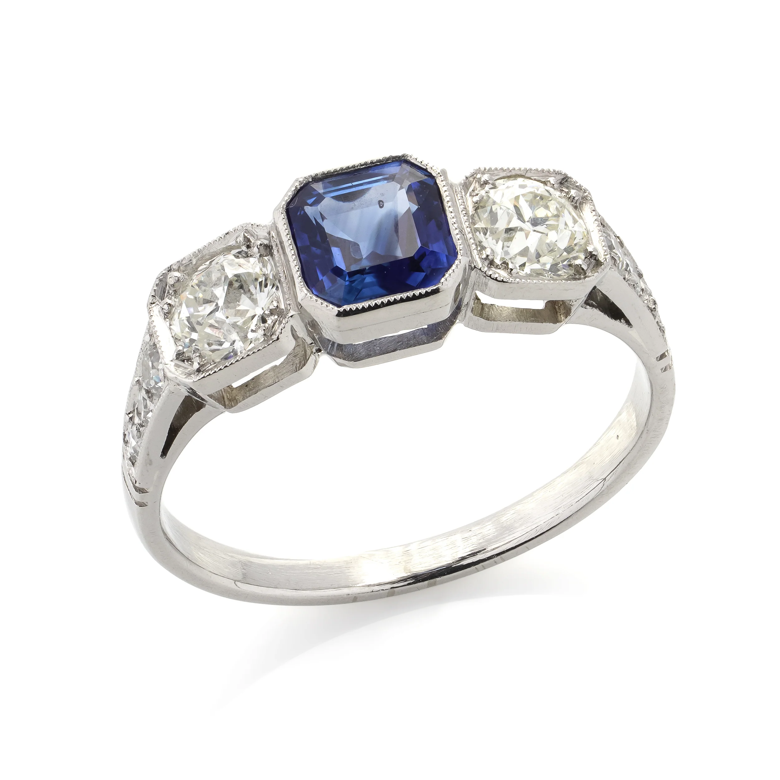 Art Deco Style Sapphire & Old Cut Diamond Ring - Image 3