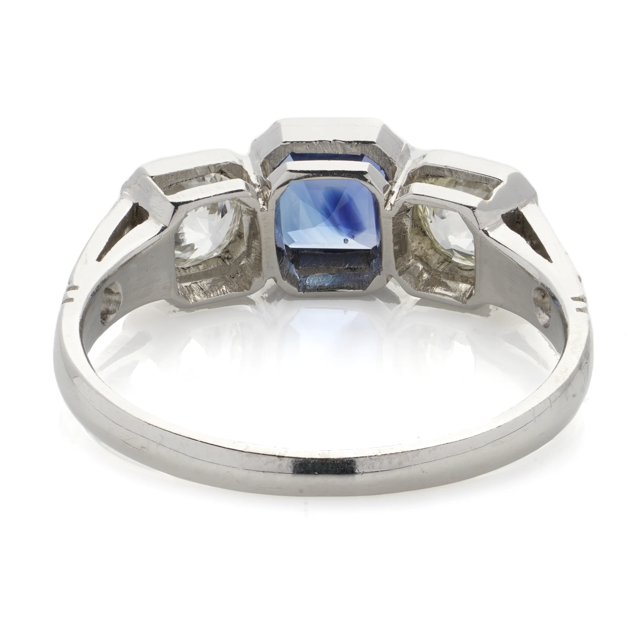 Art Deco Style Sapphire & Old Cut Diamond Ring - Image 4