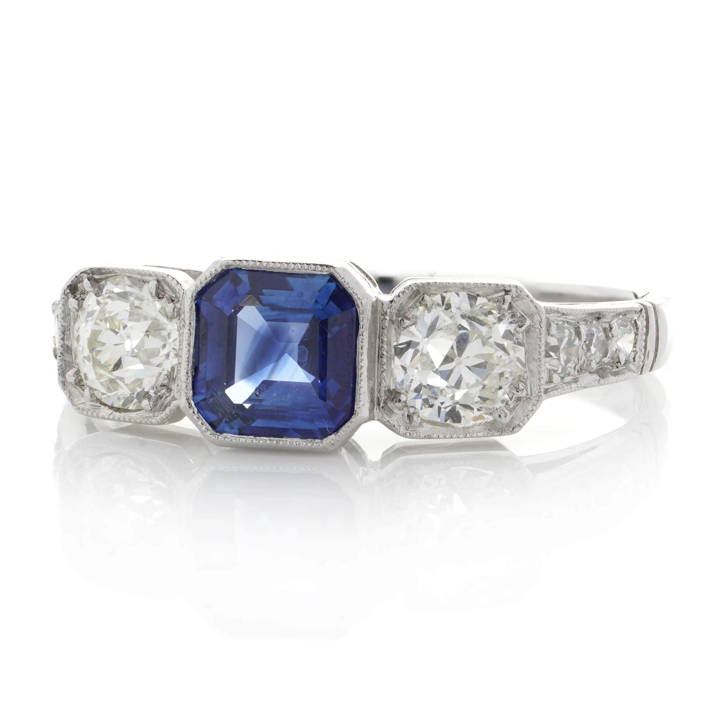 Art Deco Style Sapphire & Old Cut Diamond Ring - Image 5