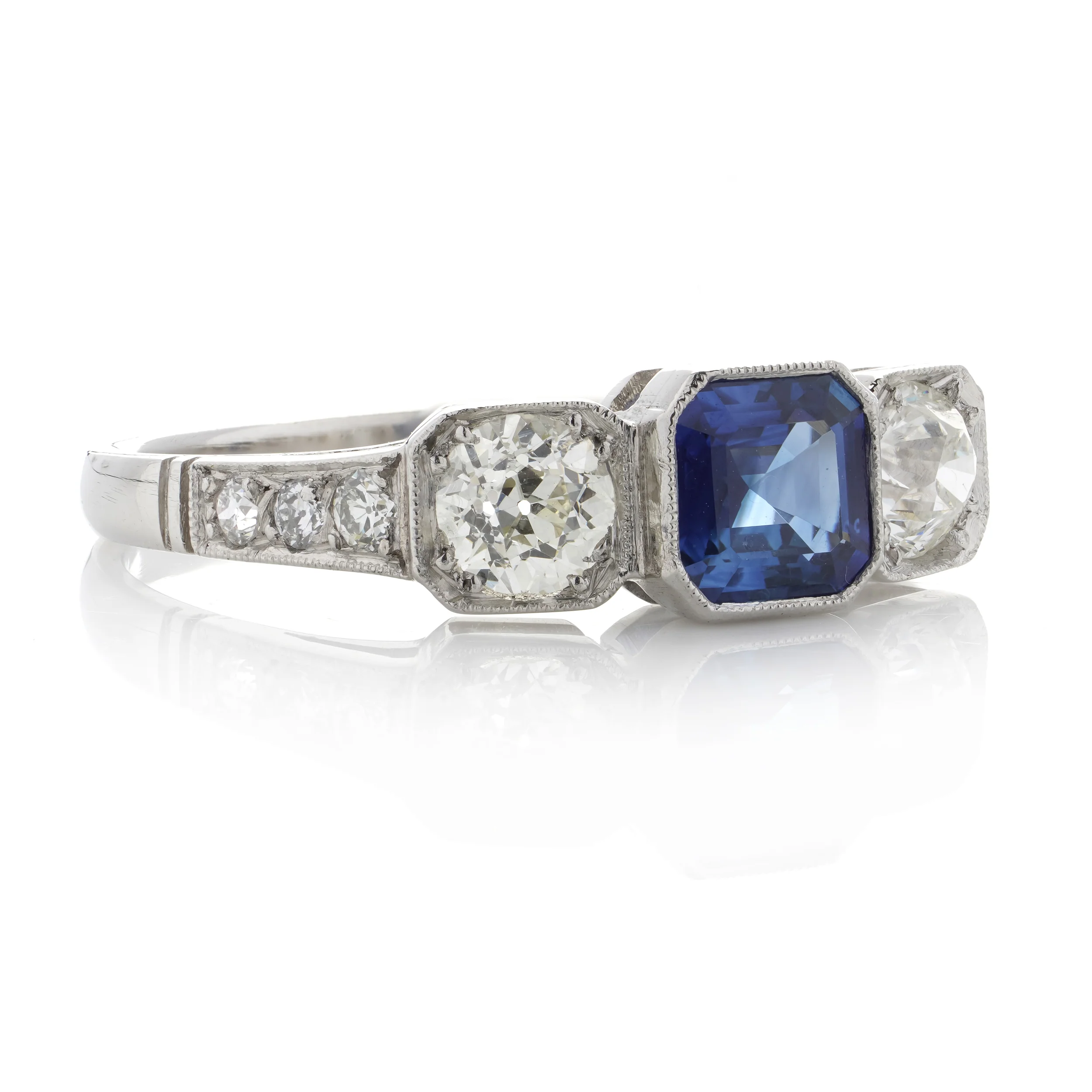 Art Deco Style Sapphire & Old Cut Diamond Ring - Image 6