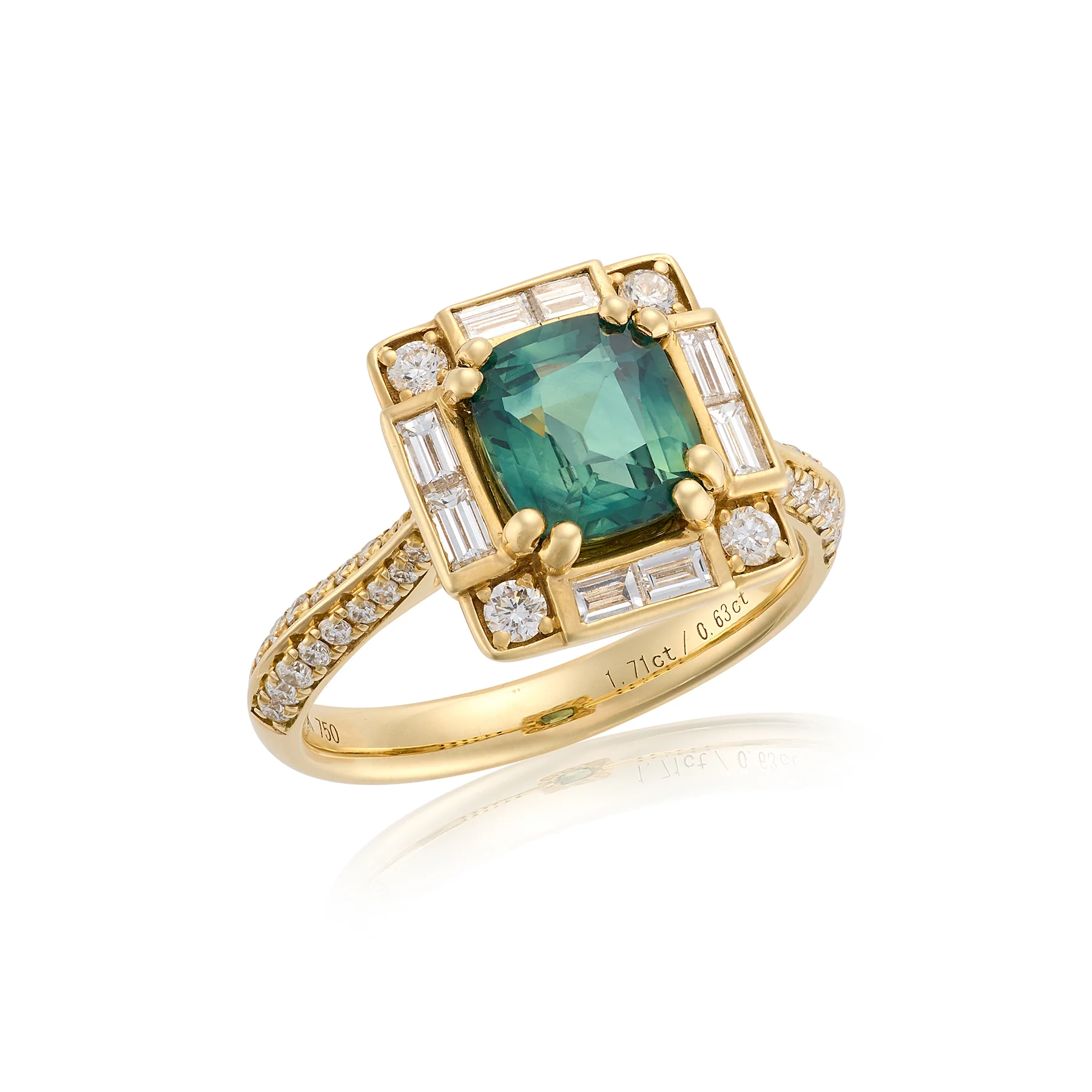 Art Deco Teal Sapphire & Diamond Ring - Image 2