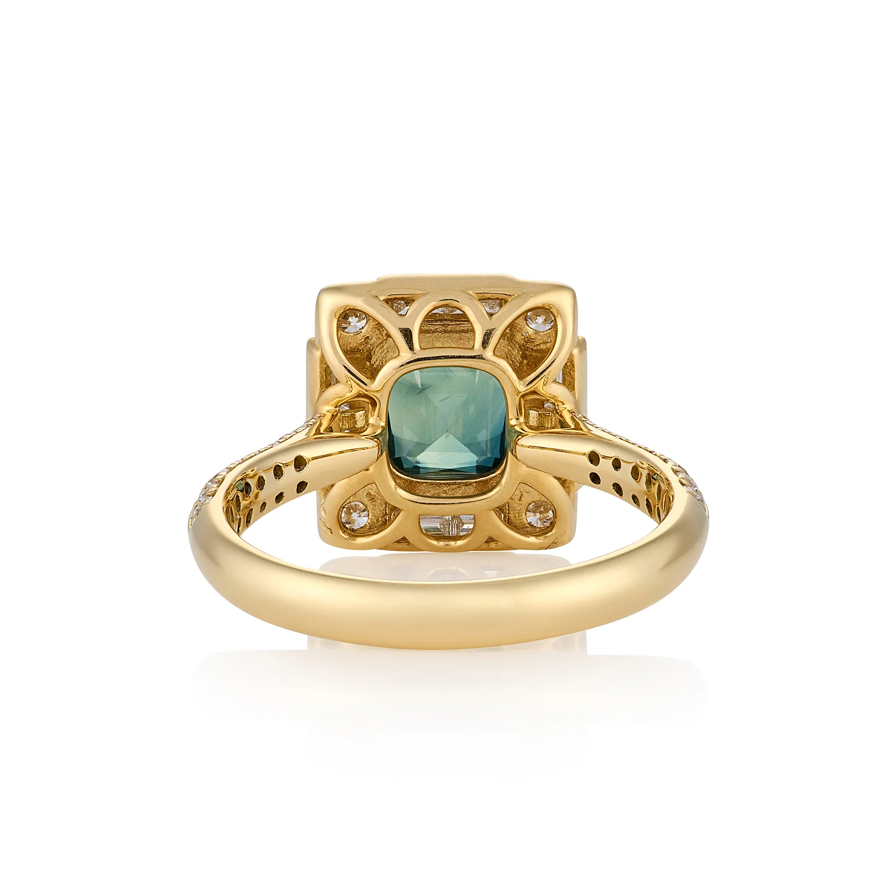 Art Deco Teal Sapphire & Diamond Ring - Image 3