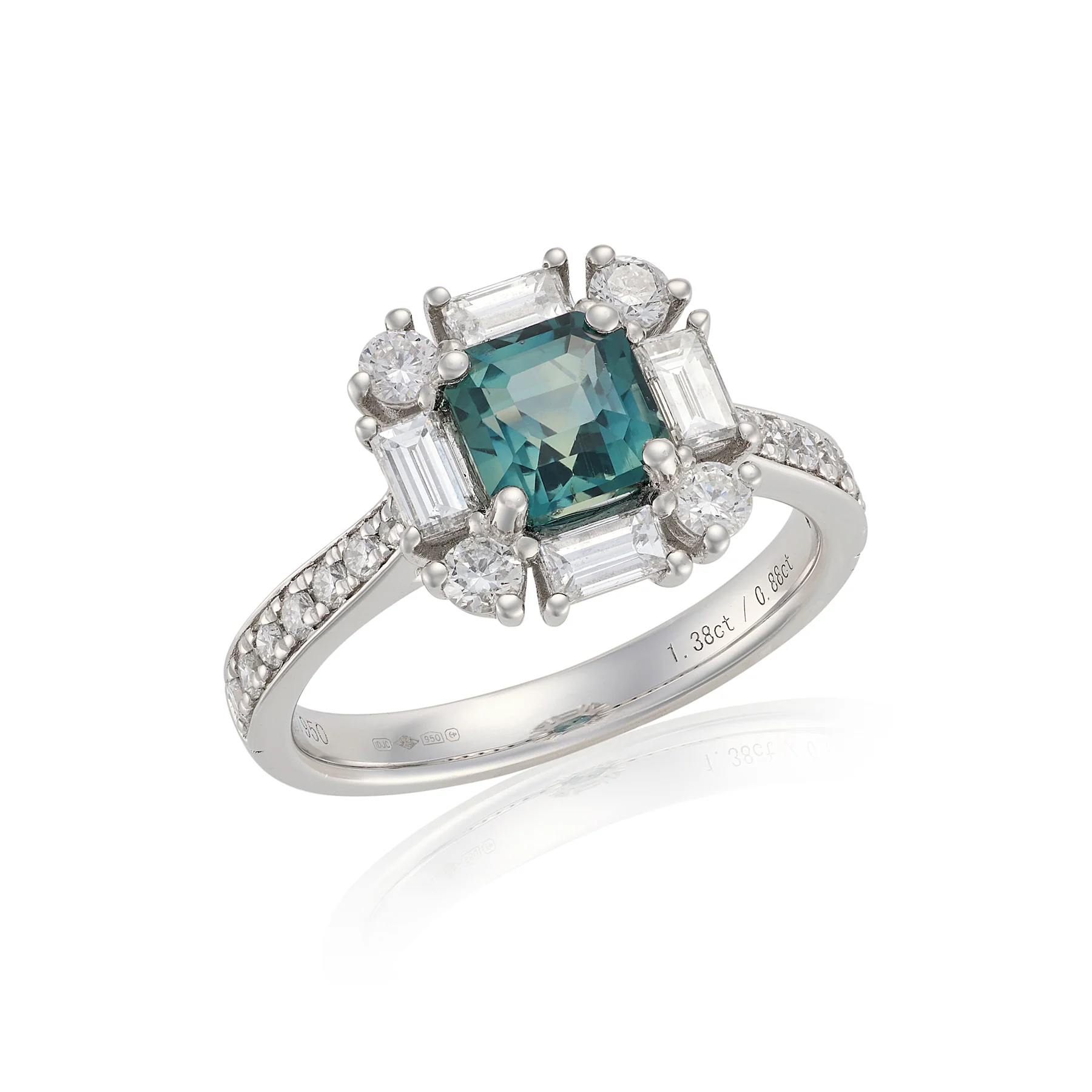 Art Deco Teal Sapphire & Diamond Ring - Image 2