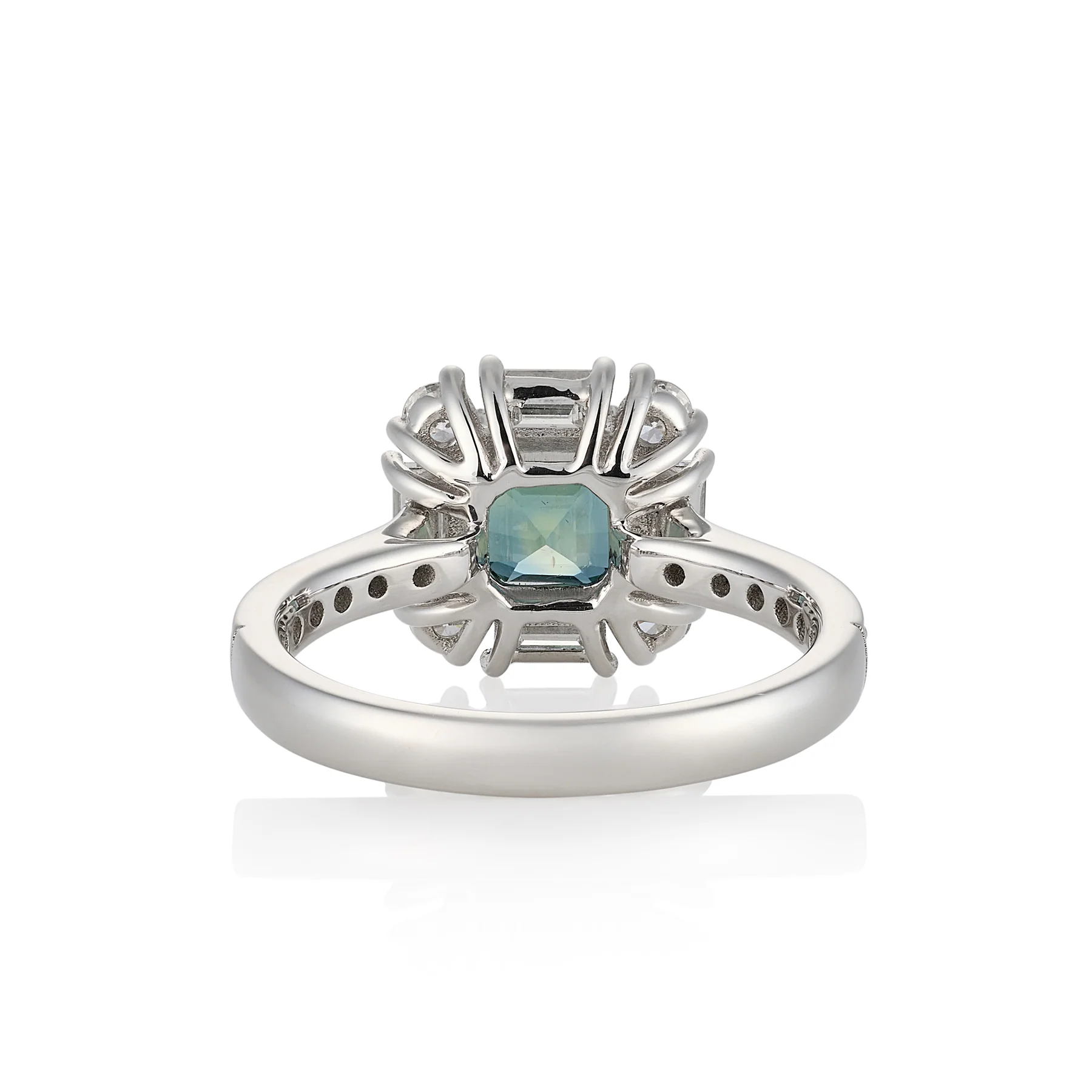 Art Deco Teal Sapphire & Diamond Ring - Image 3