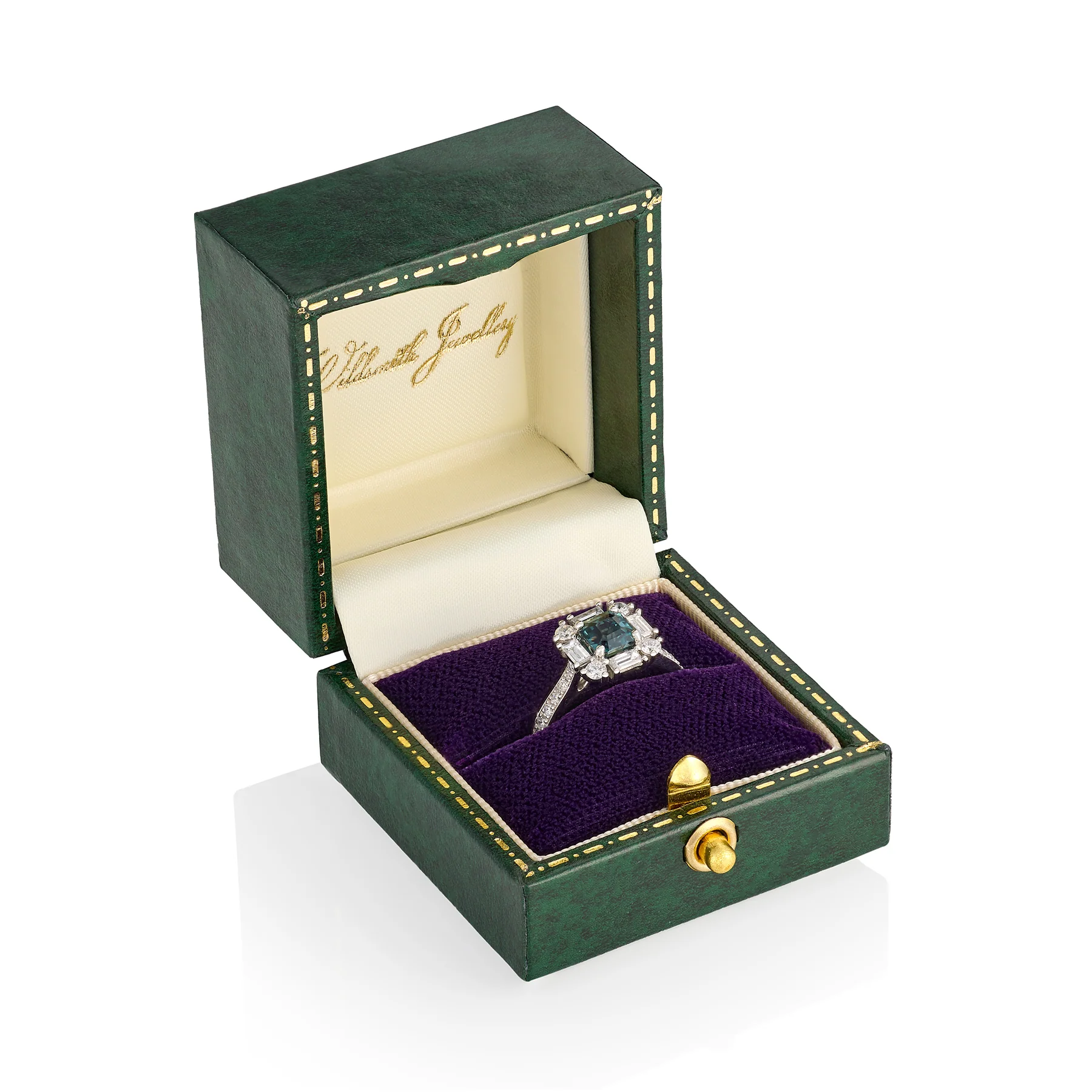 Art Deco Teal Sapphire & Diamond Ring - Image 4