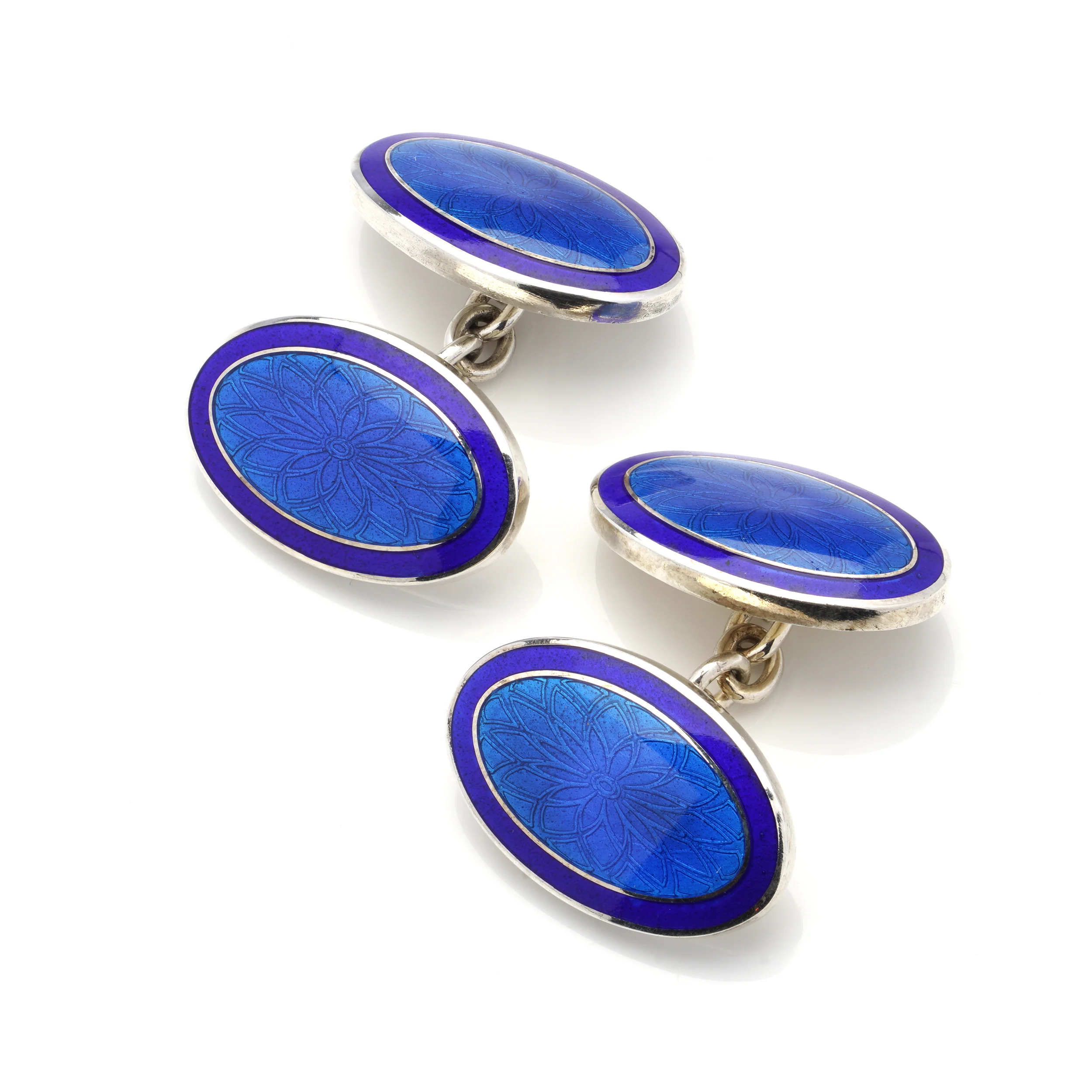 Blue Enamel Sterling Silver Cufflinks - Image 3