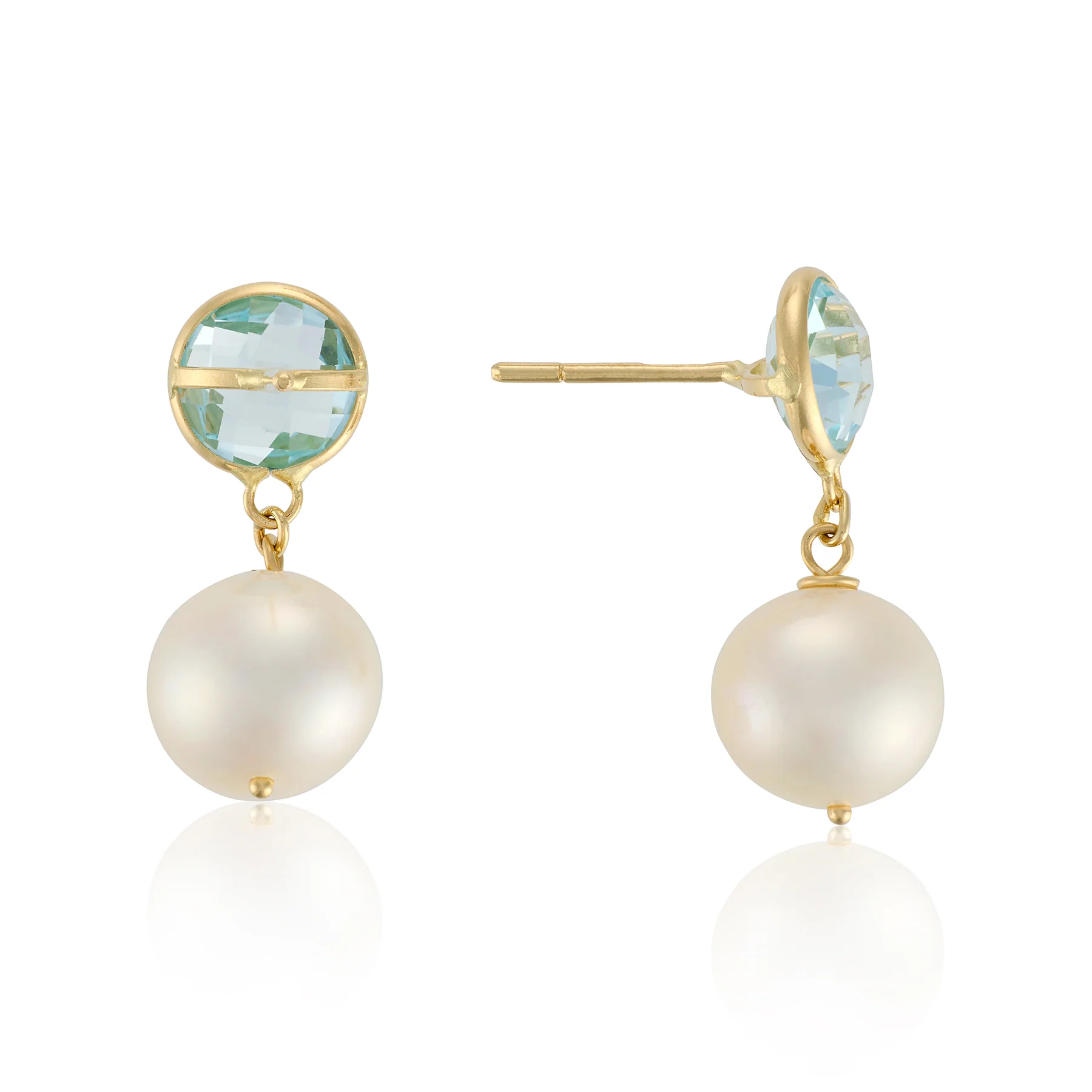 Blue Topaz & Akoya Pearl Drop Earrings - Image 3