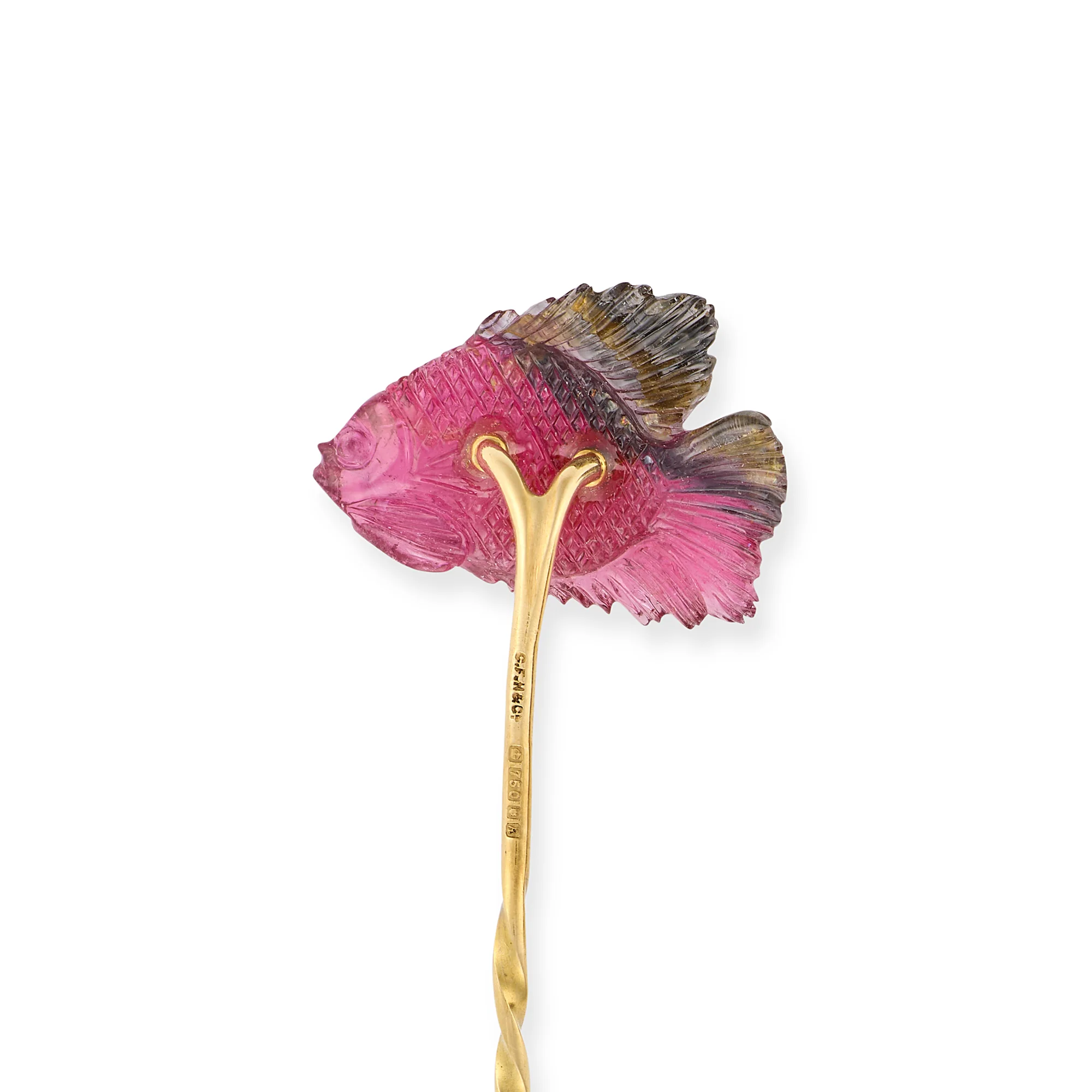 Carved Watermelon Tourmaline Fish Stickpin - Image 3