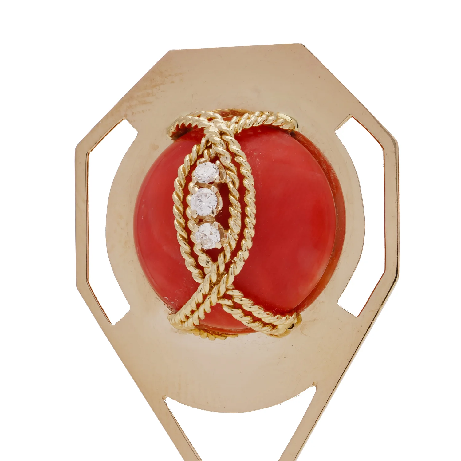 Coral, Diamond and Gold Earrings - Image 3