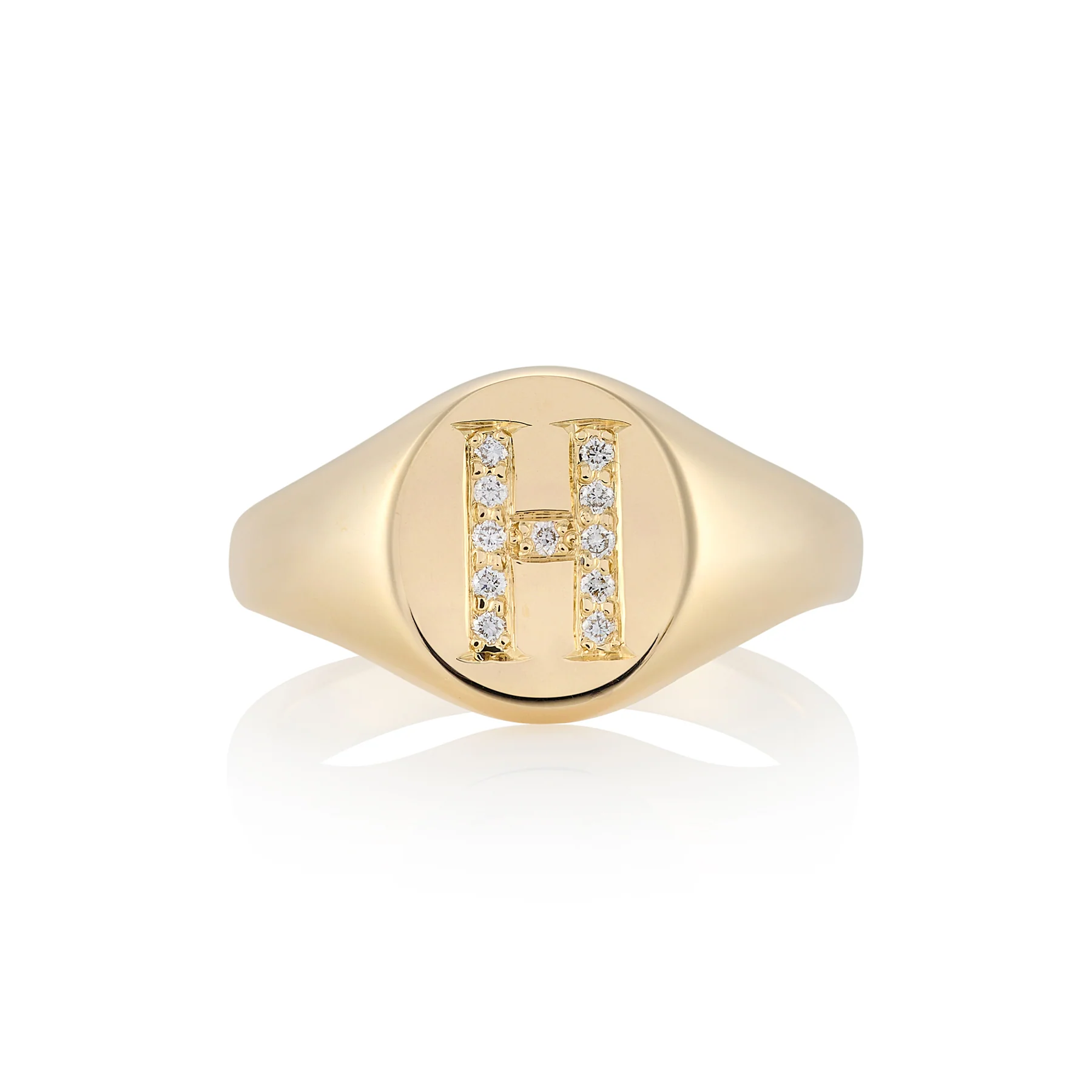Diamond Initial Ladies Oxford Oval Signet Ring, 10.5 x 8.5